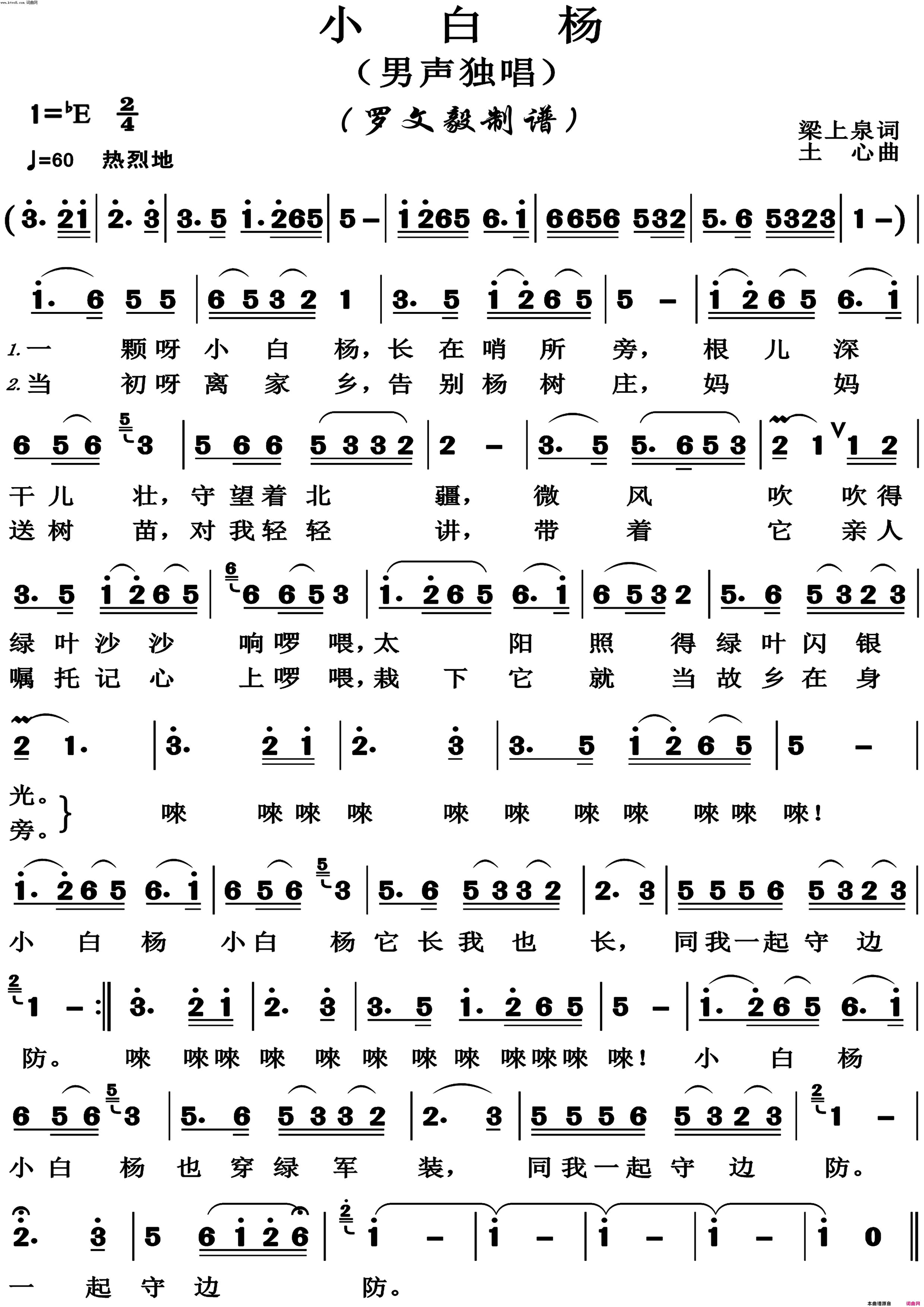 小白杨高清正版简谱1