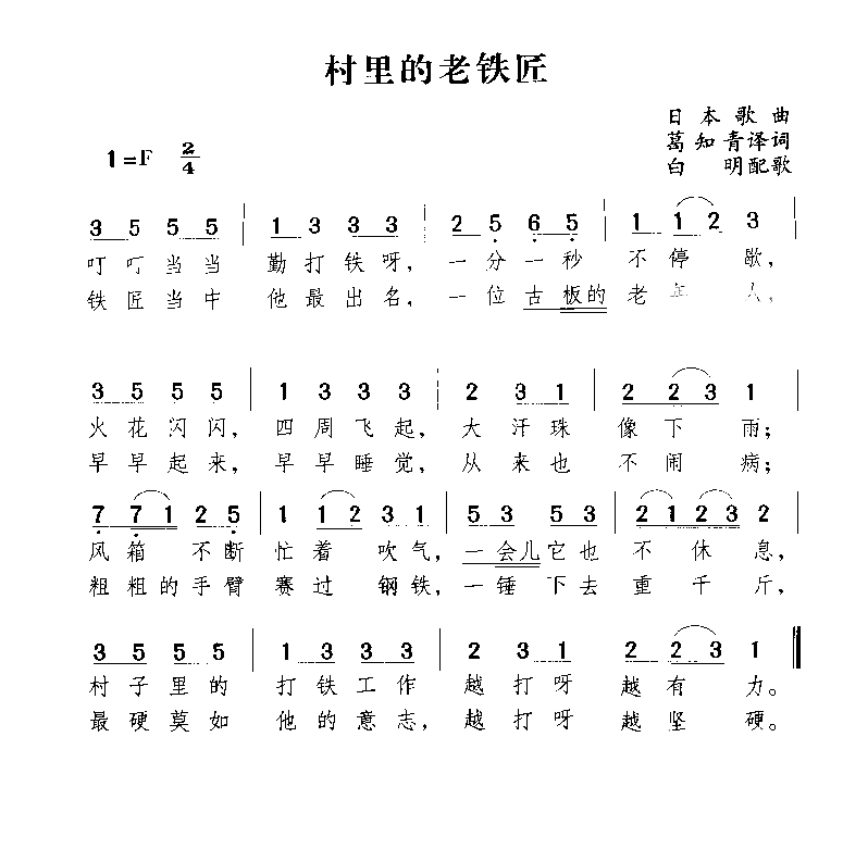 村里的老铁匠简谱1