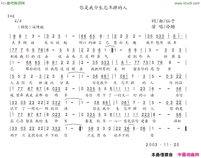 你是我今生忘不掉的人简谱1