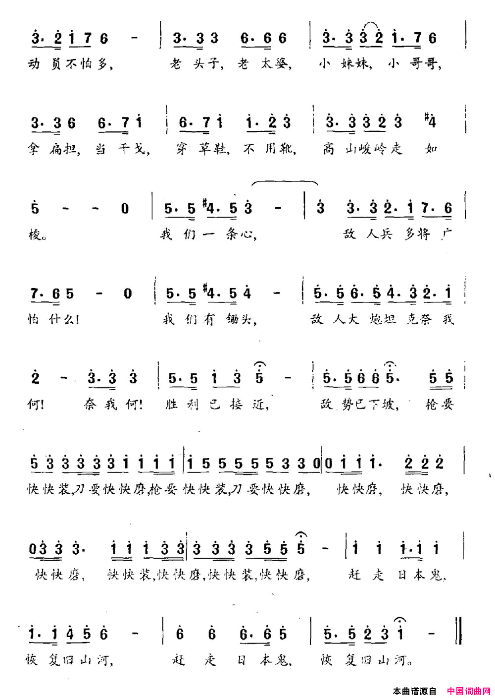 胜利进行曲田汉词贺绿汀曲胜利进行曲田汉词 贺绿汀曲简谱1