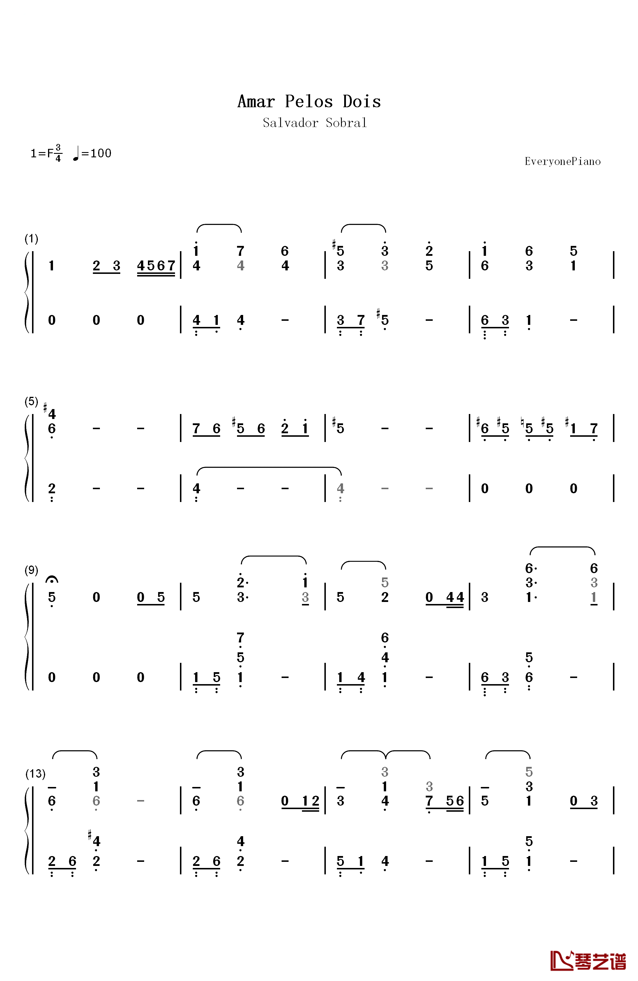 Amar Pelos Dois钢琴简谱-数字双手-Salvador Sobral1