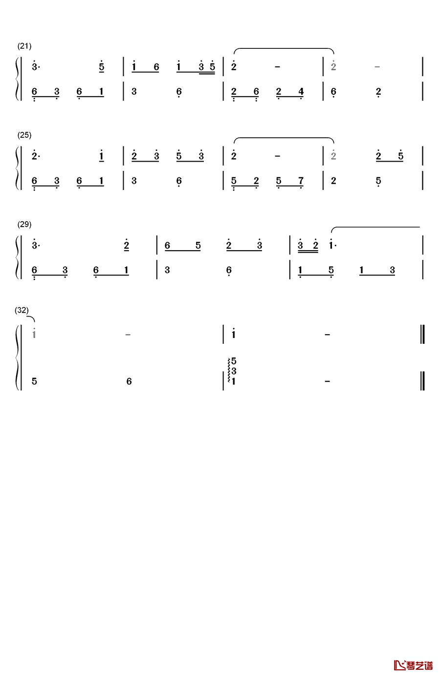梅花三弄钢琴简谱-数字双手-姜育恒2