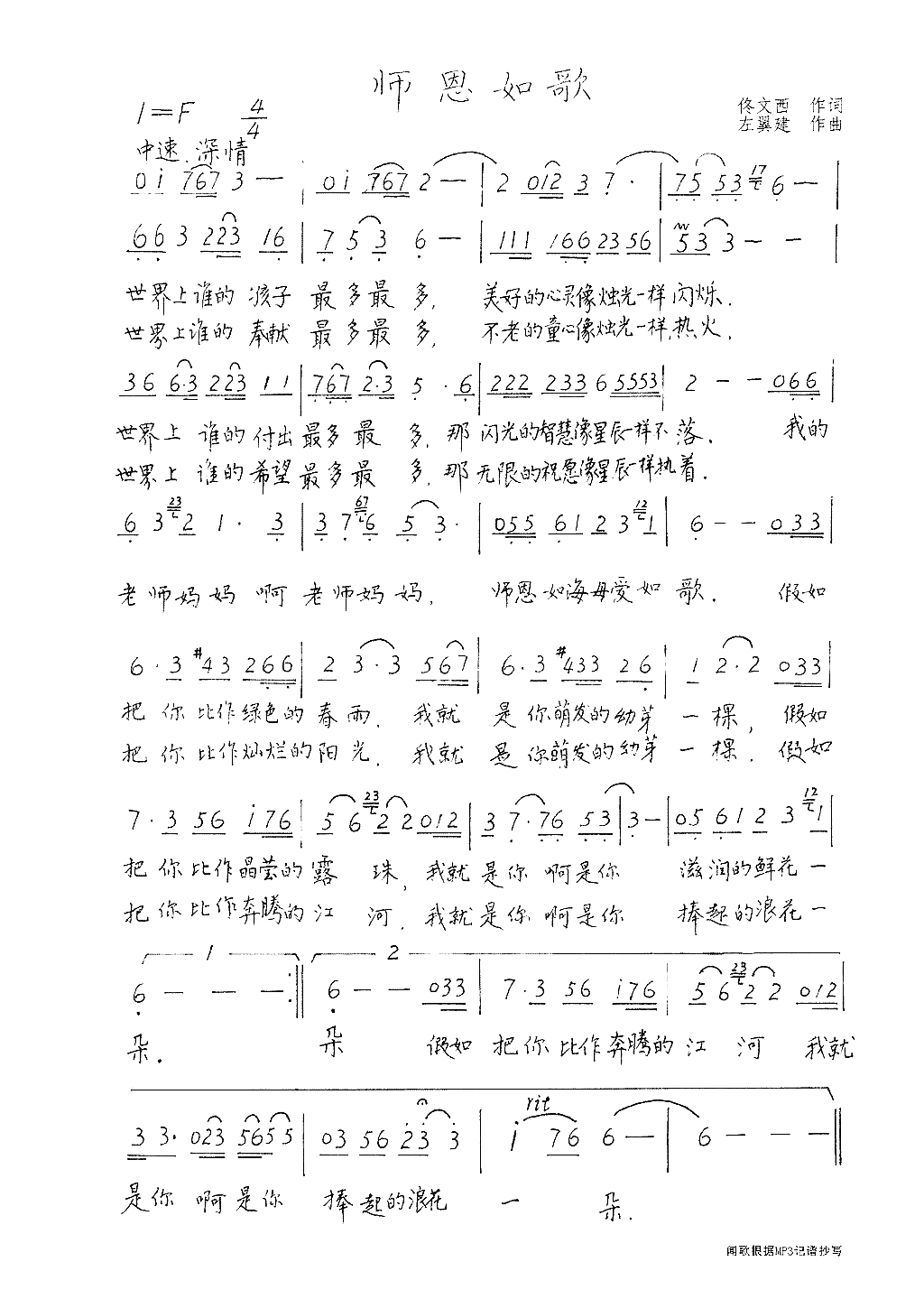 师恩如歌简谱1