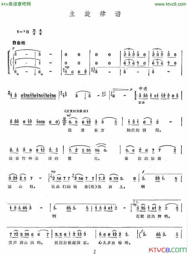 送粮路上舞蹈音乐简谱-中央民族学院演唱1
