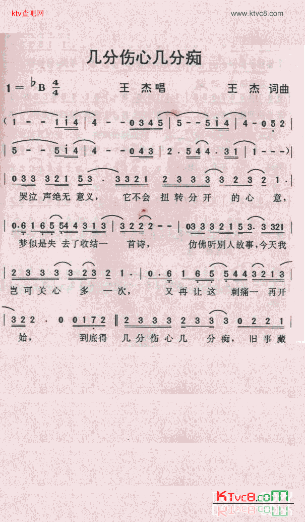 几分伤心几分痴简谱-王杰演唱1