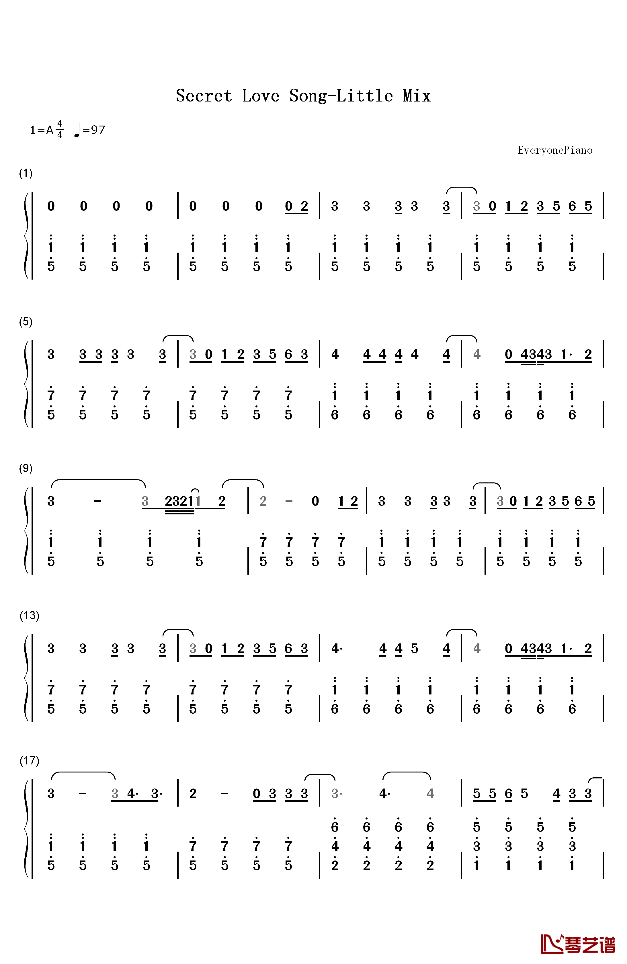 Secret Love Song钢琴简谱-数字双手-Little Mix1
