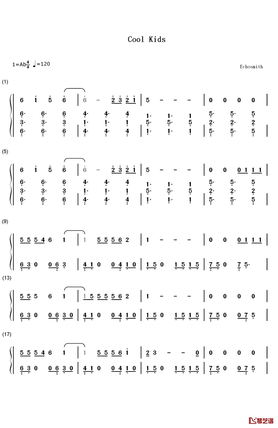 Cool Kids钢琴简谱-数字双手-Echosmith1