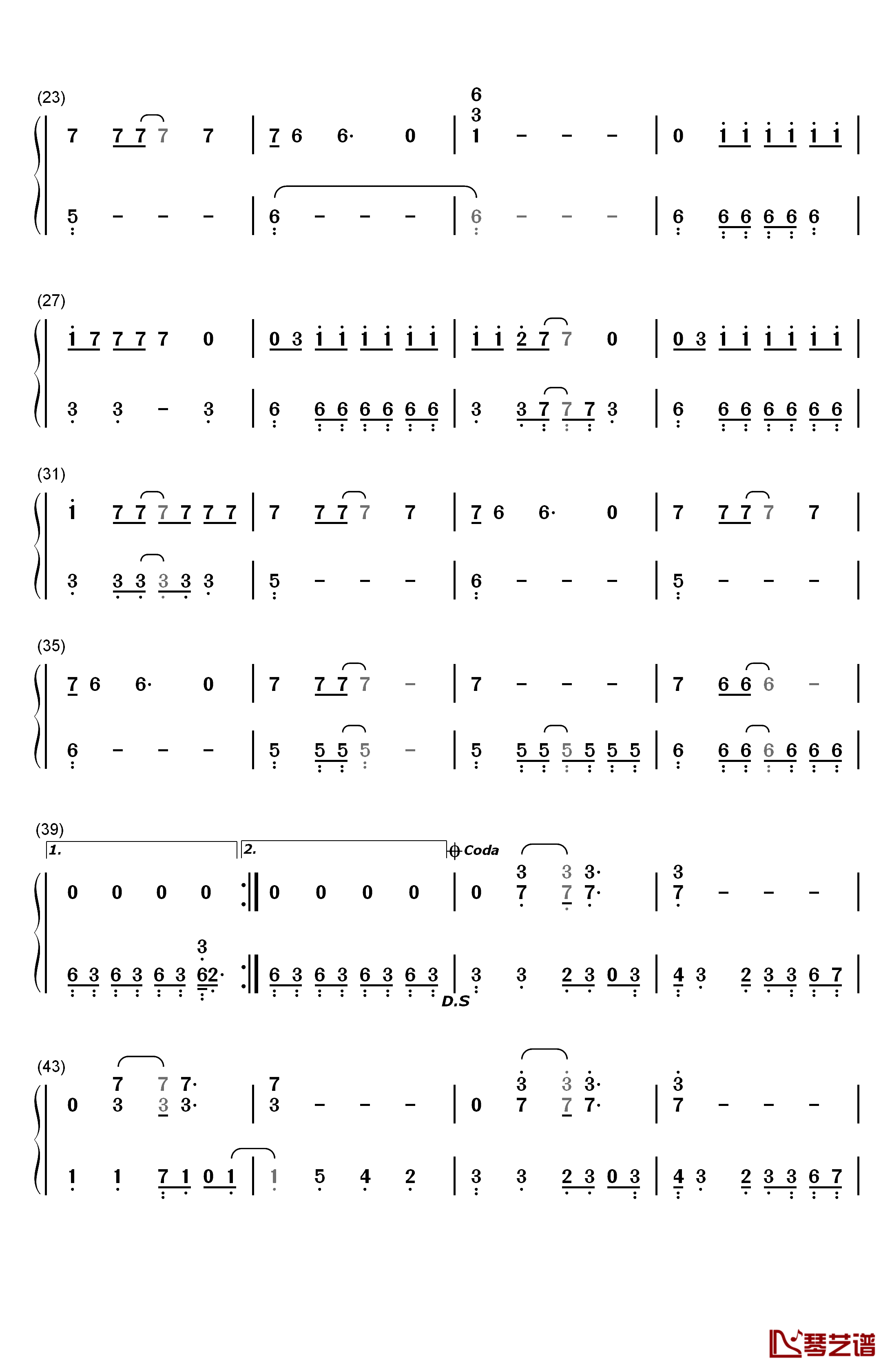 Otherside钢琴简谱-数字双手-Red Hot Chili Peppers2