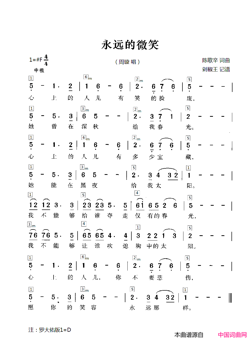 永远的微笑和弦谱简谱1