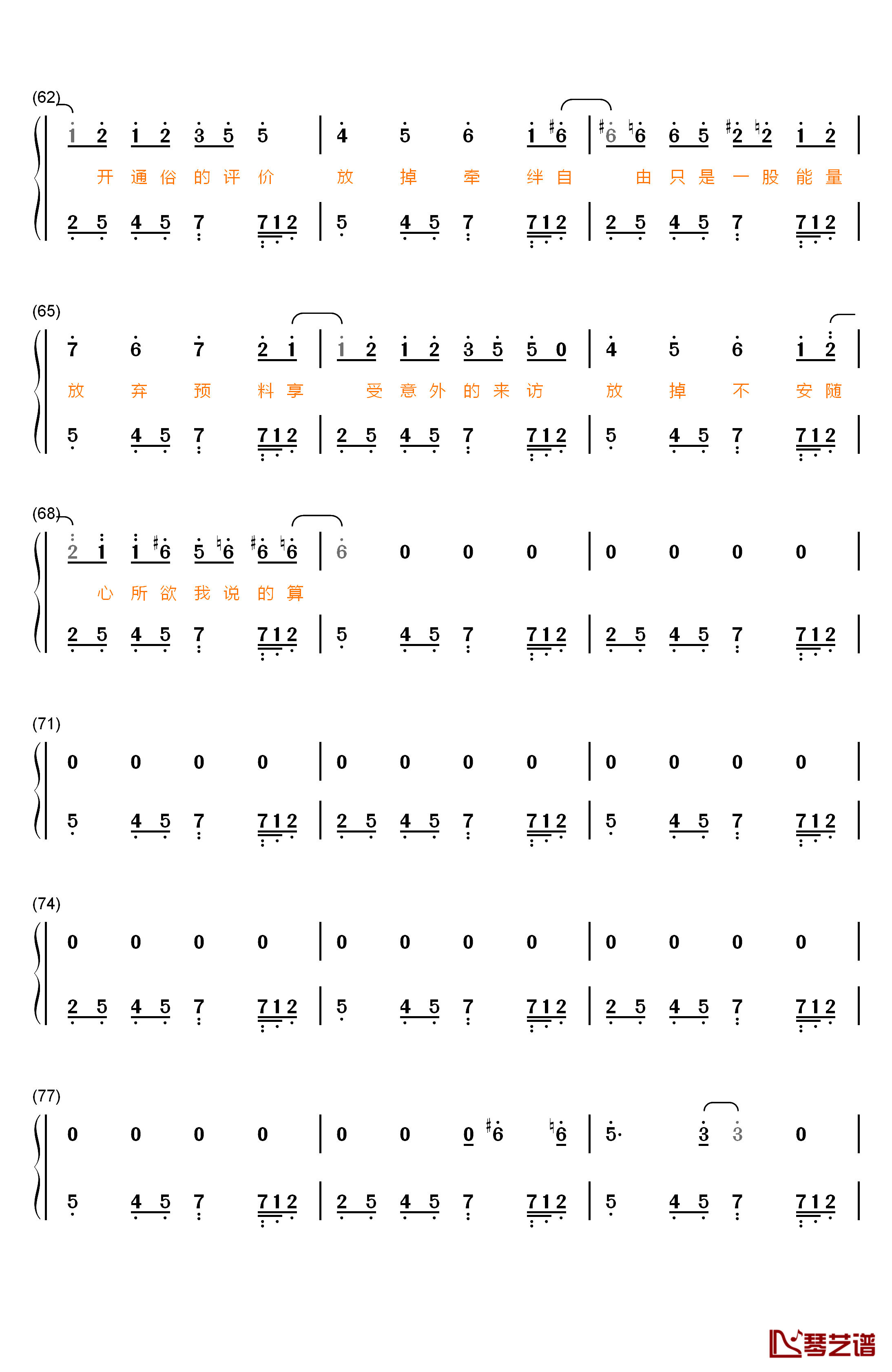 放钢琴简谱-数字双手-陈奕迅5