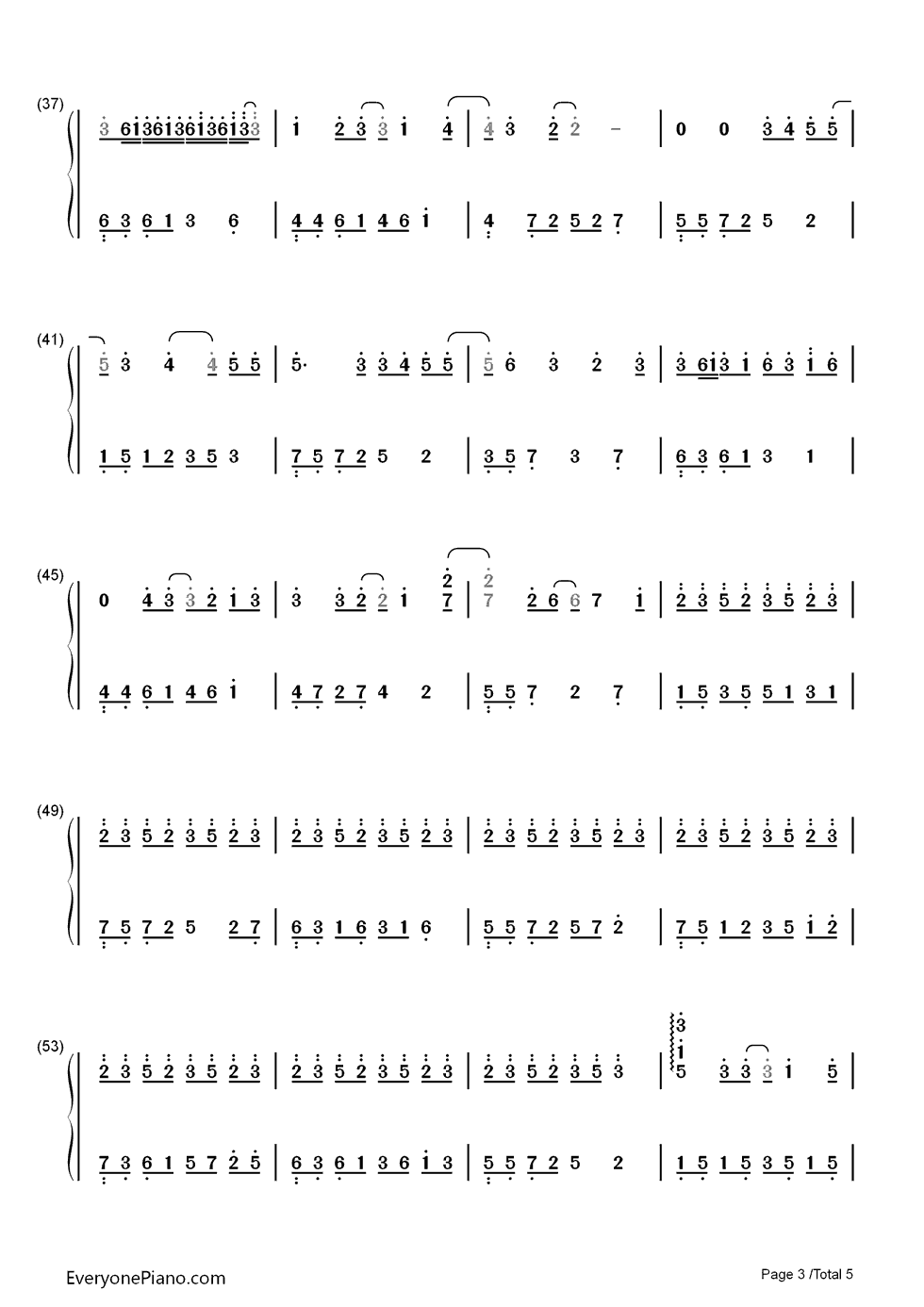 同行钢琴简谱-数字双手-Pchy3