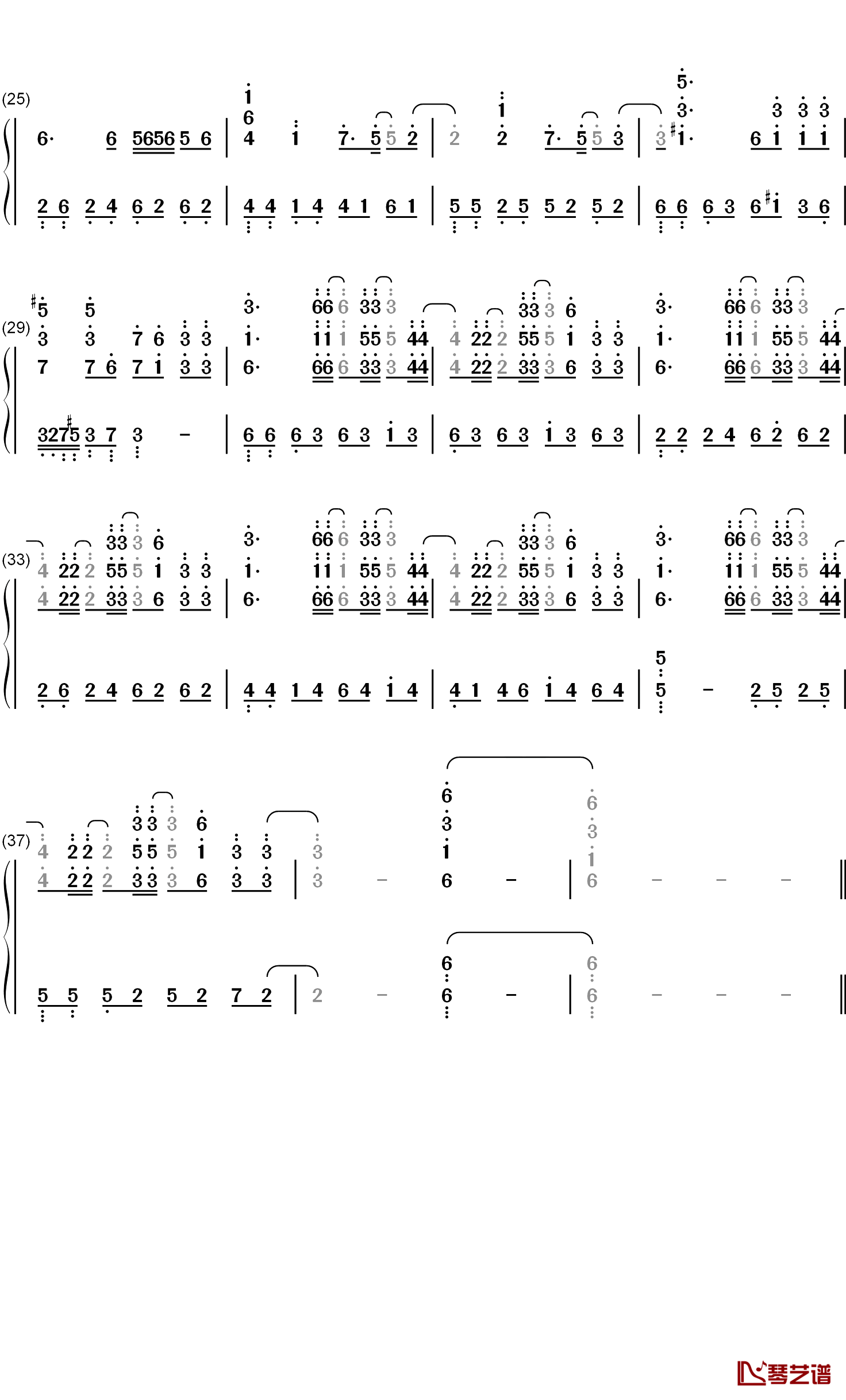 只因你太美钢琴简谱-数字双手-蔡徐坤2