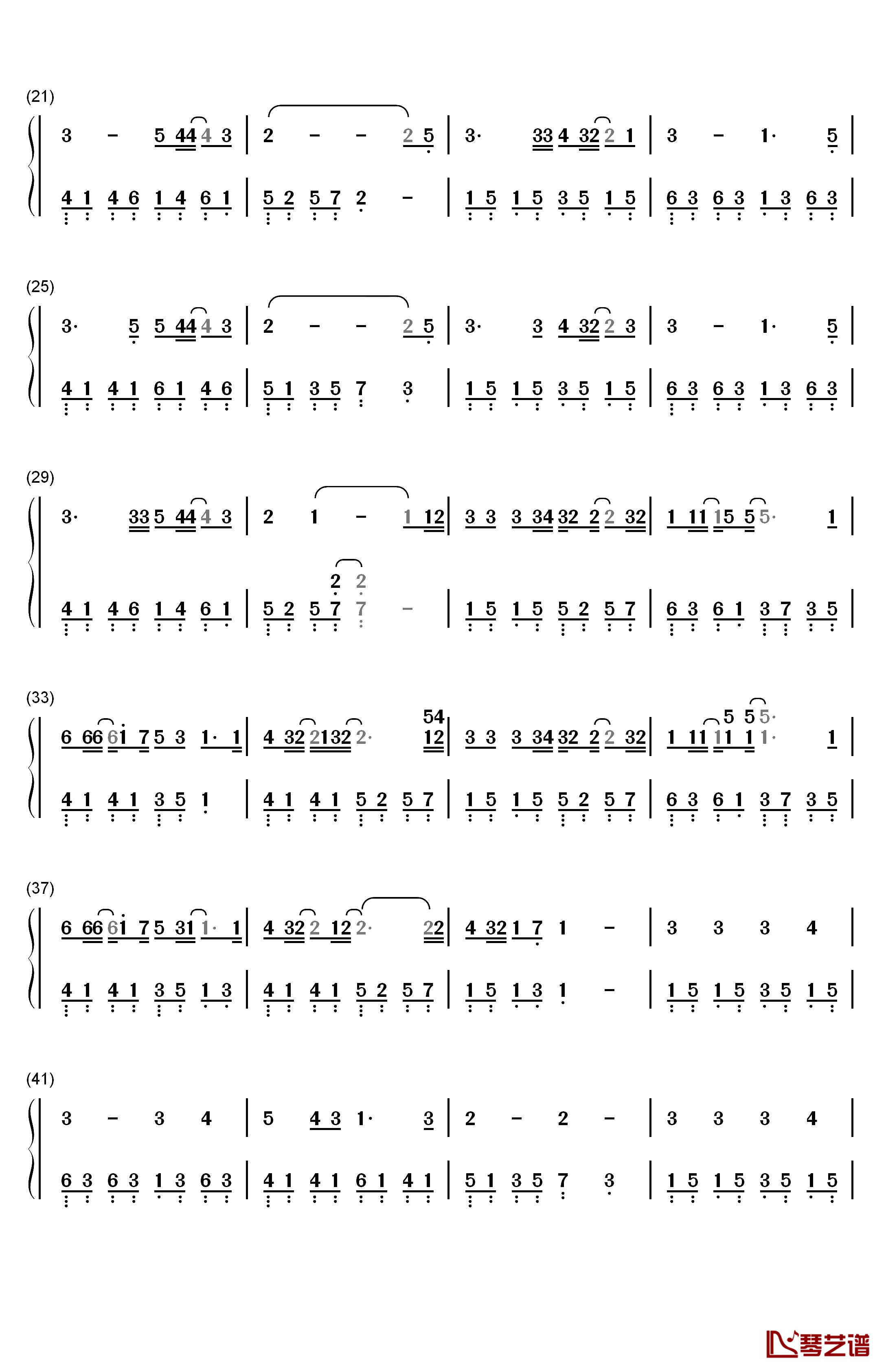 放弃钢琴简谱-数字双手-星弟2