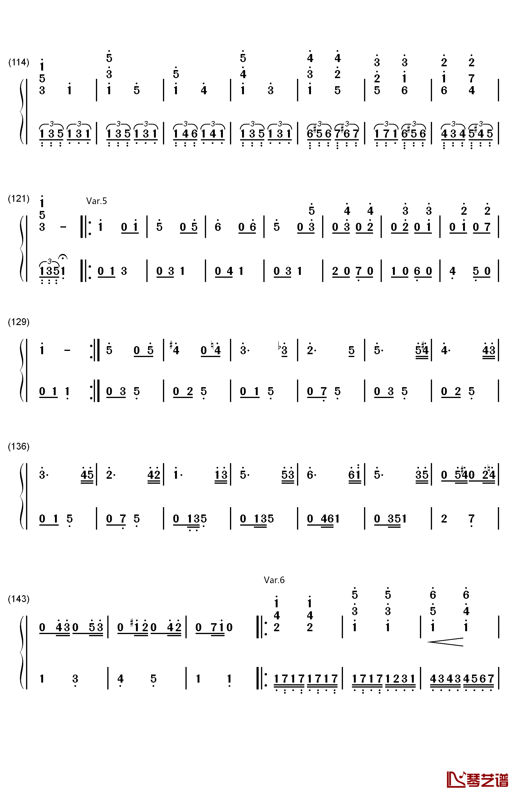 小星星变奏曲钢琴简谱-数字双手-莫扎特5