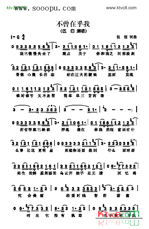 不曾在乎我歌曲类简谱简谱-伍佰演唱1