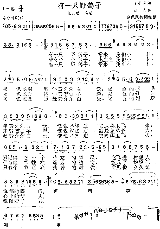 有一只野鸽子简谱1