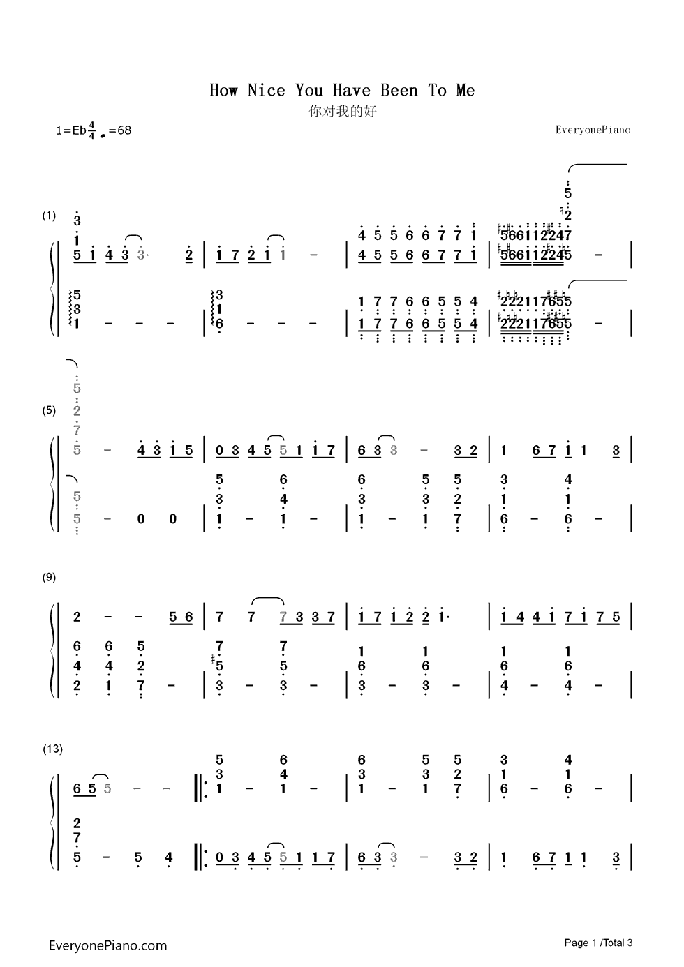 你对我的好钢琴简谱-数字双手-伊能静1
