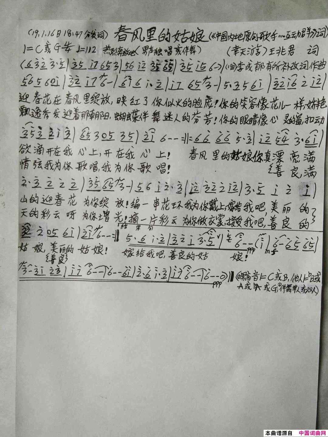 春风里的姑娘简谱1