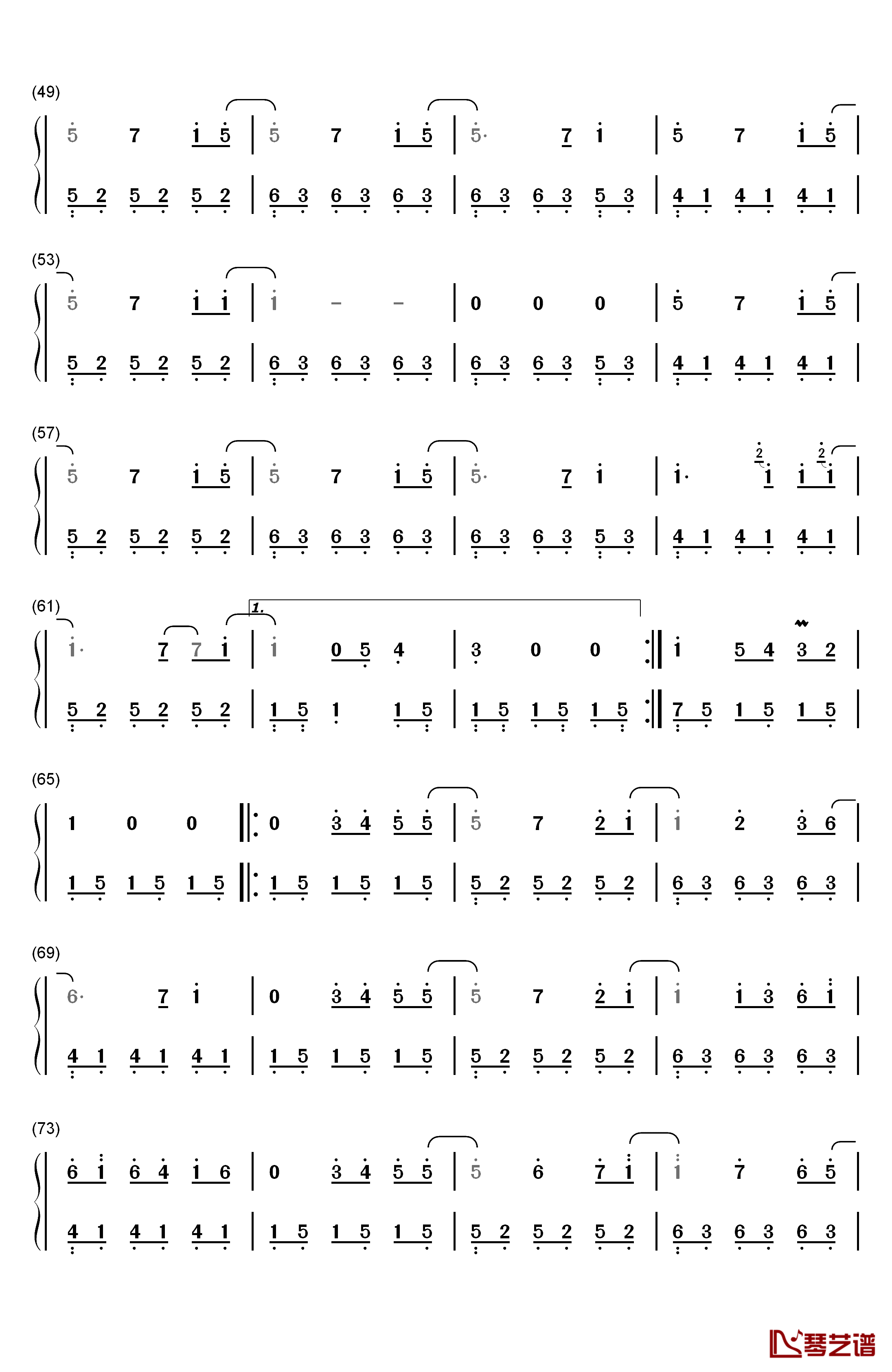Turning钢琴简谱-数字双手-班得瑞3