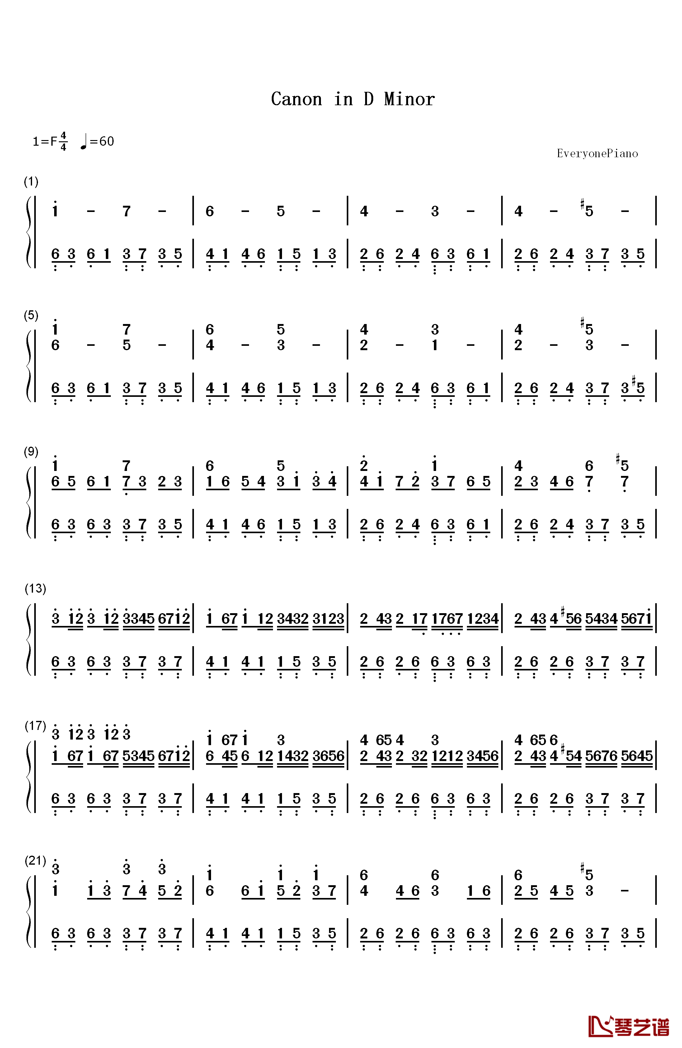 Canon in D Minor钢琴简谱-数字双手-Johann Pachelbel1