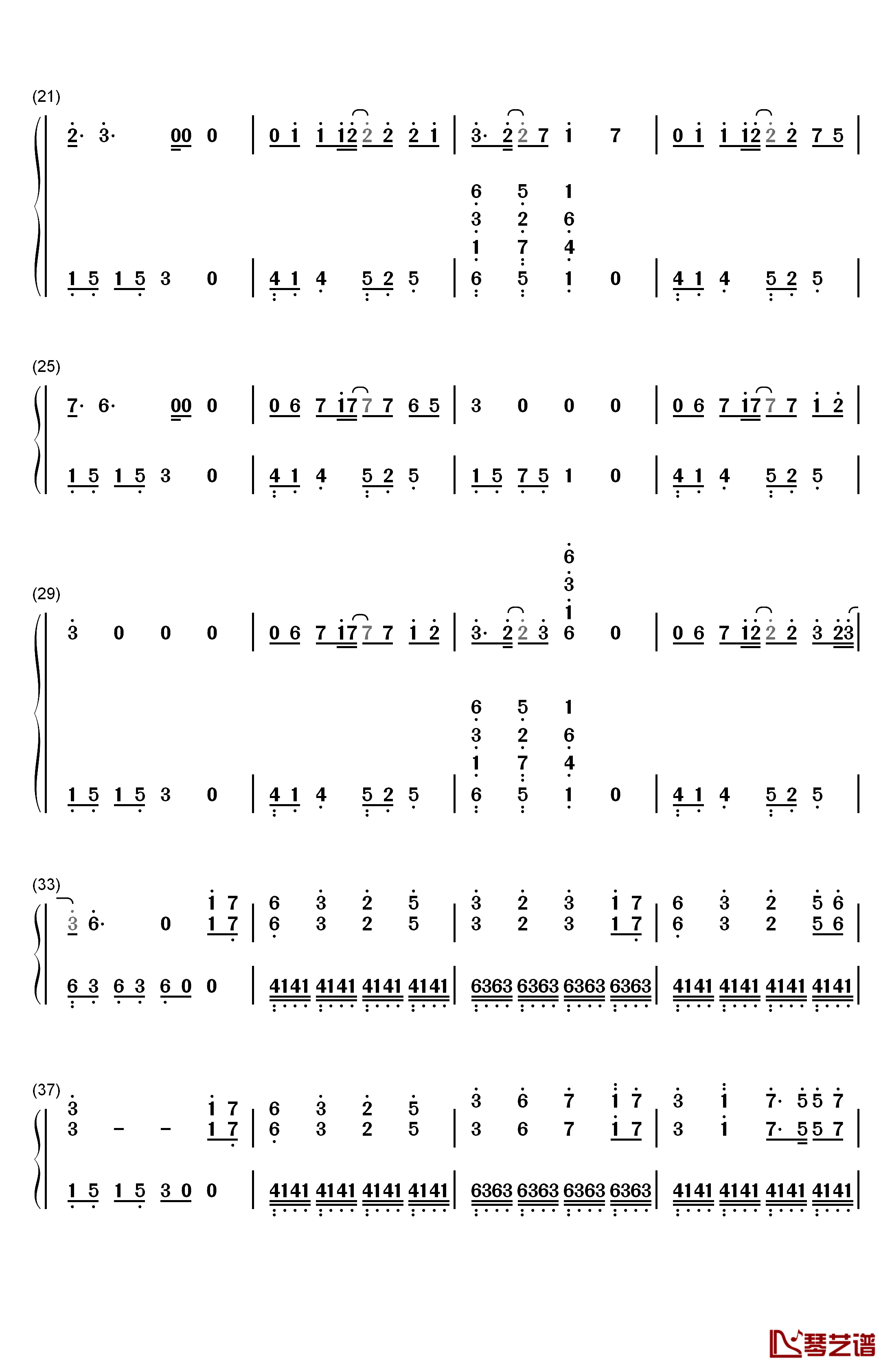云巅长歌钢琴简谱-数字双手-白永羲 祝羽弦2
