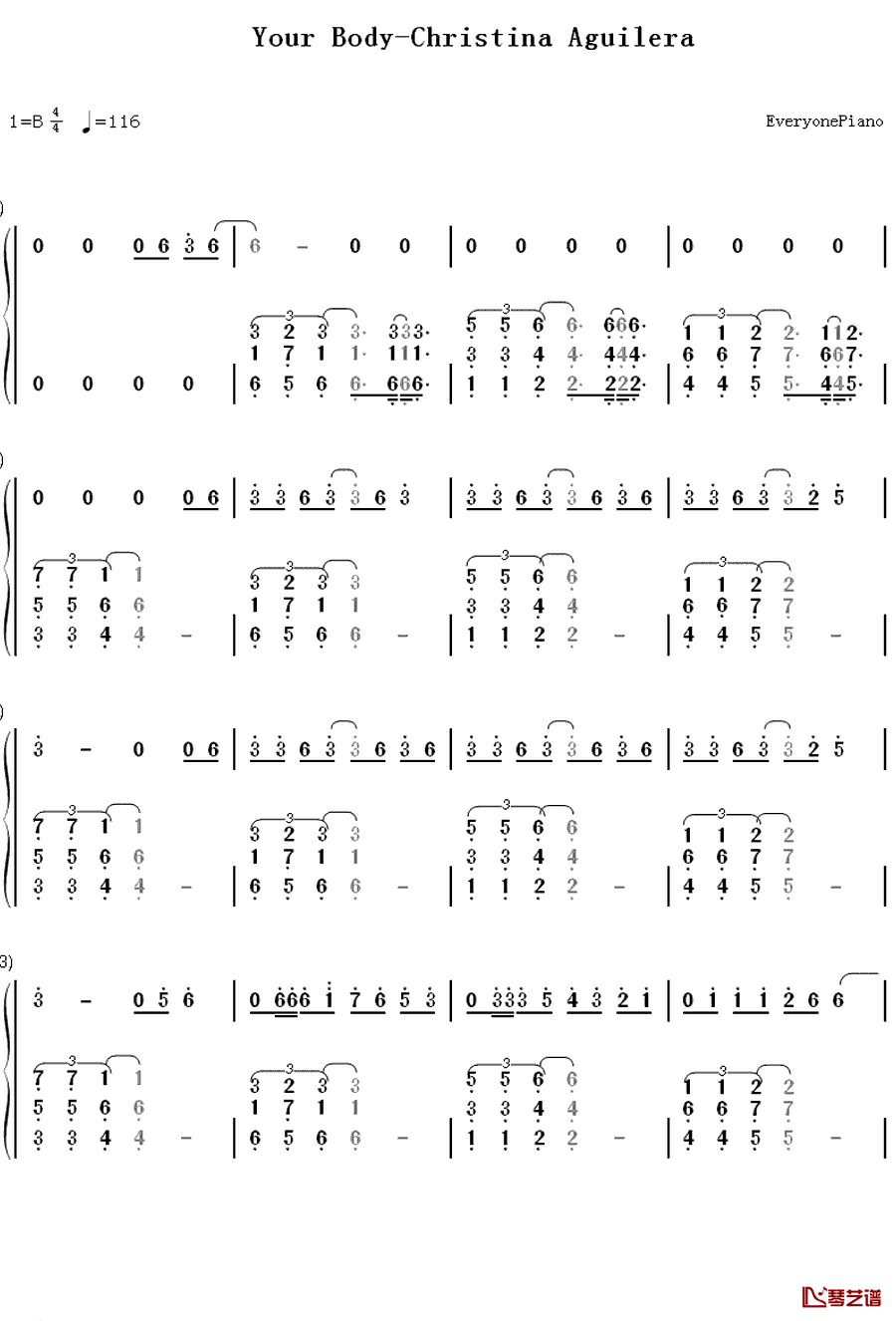 Your Body钢琴简谱-数字双手-Christina Aguilera1