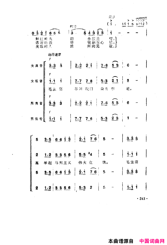 毛泽东之歌-红太阳歌曲集201-250简谱1