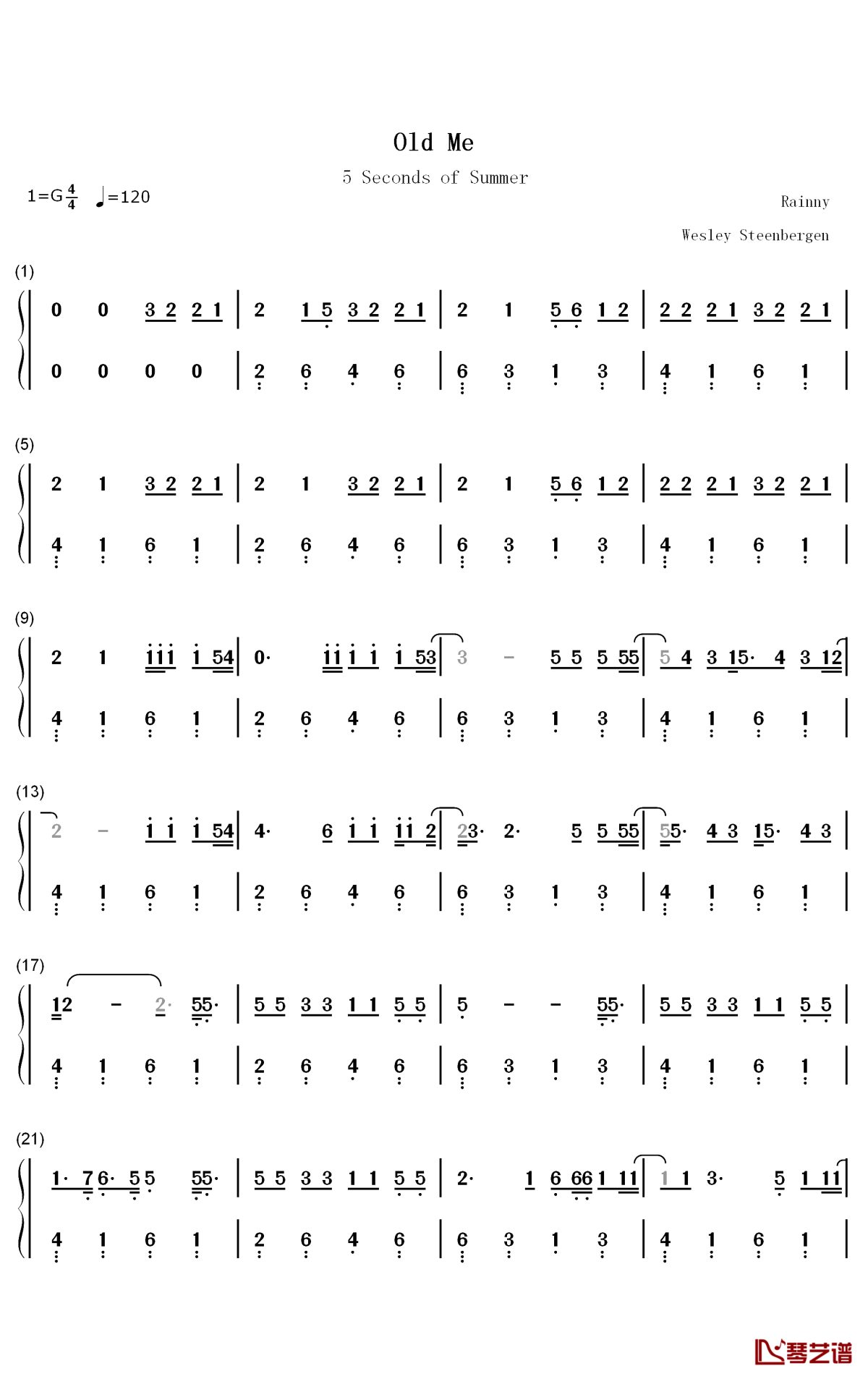 Old Me钢琴简谱-5 Seconds of Summer歌曲-数字双手曲谱1