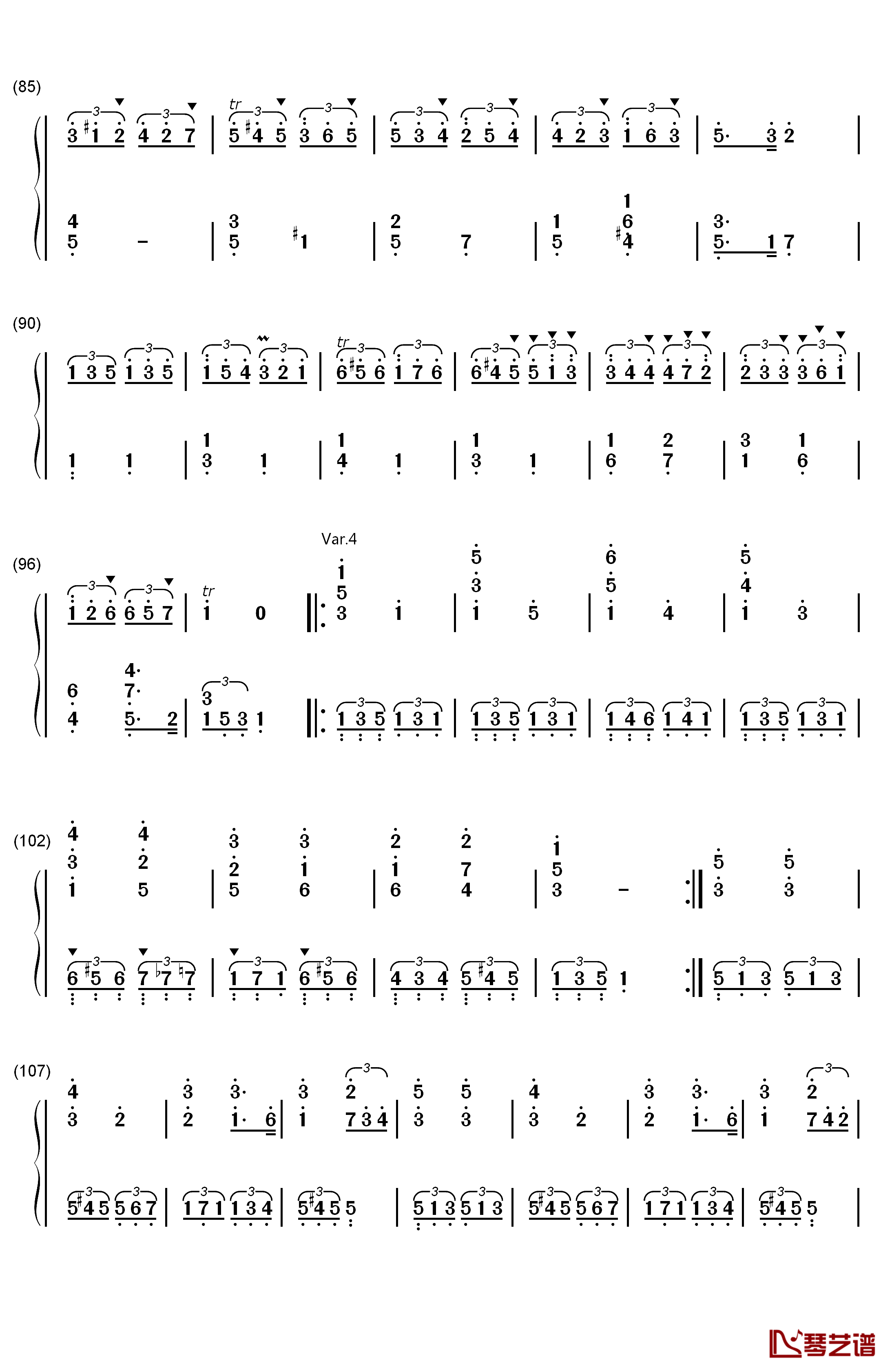 小星星变奏曲钢琴简谱-数字双手-莫扎特4
