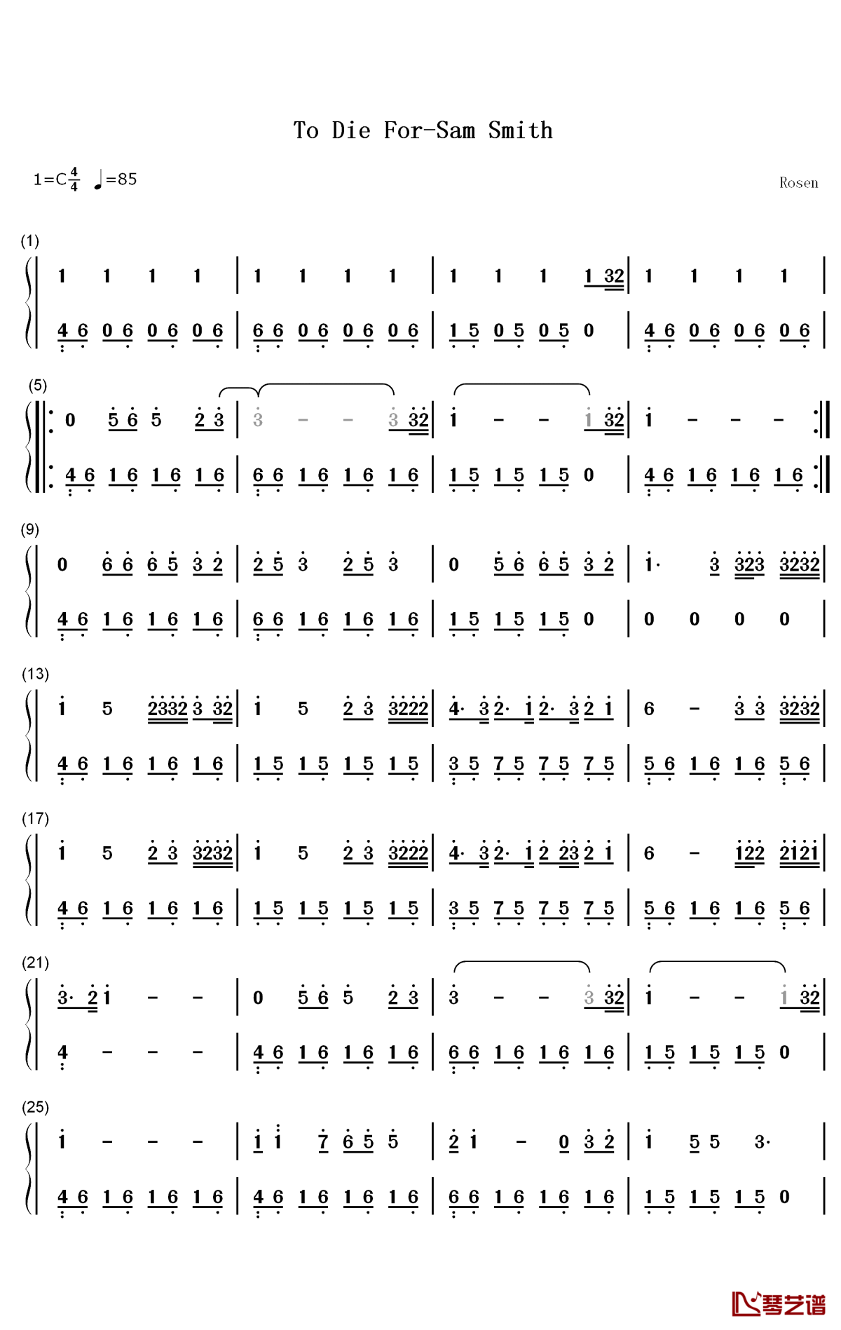 To Die For钢琴简谱-数字双手-Sam Smith1