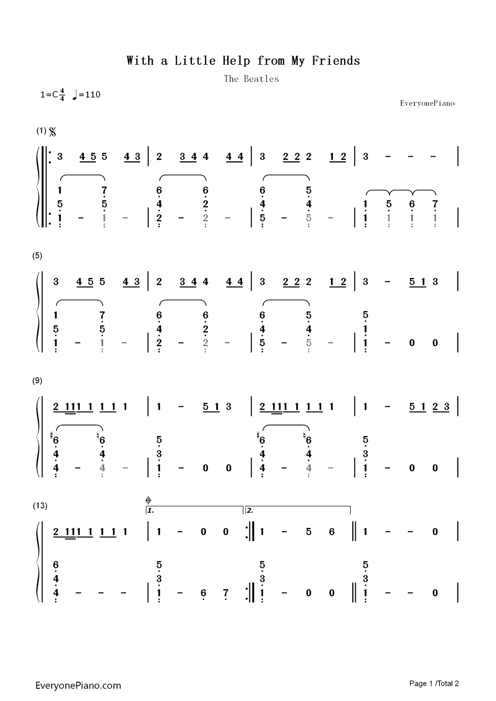 With a Little Help from My Friends钢琴简谱-数字双手-The Beatles1