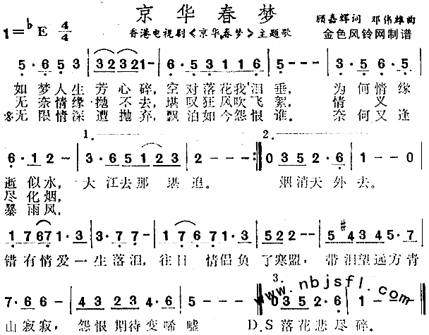 京华春梦同名电视剧主题歌、粤语简谱1