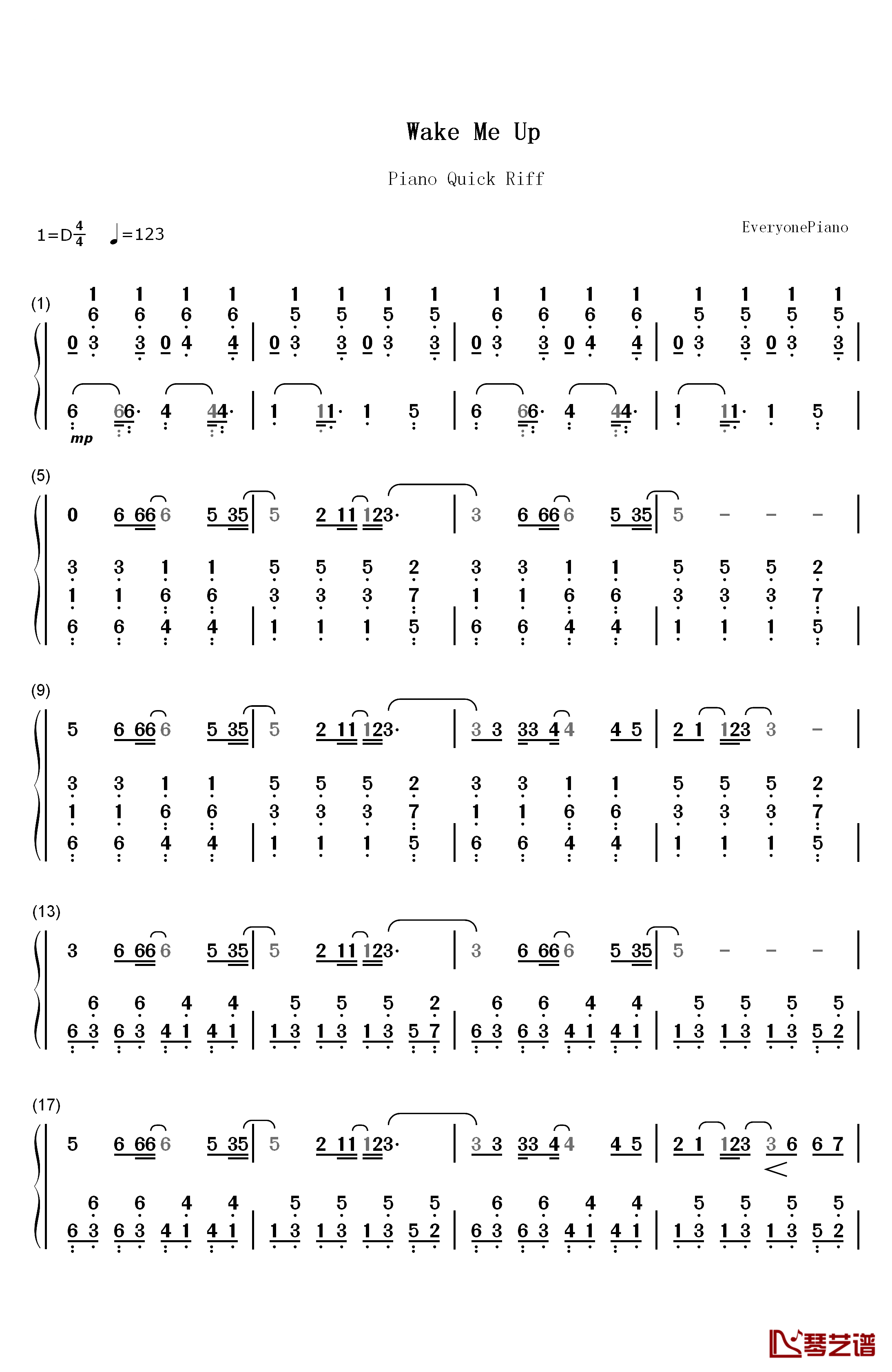 Wake Me Up钢琴简谱-数字双手-Avicii1