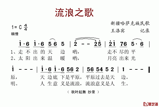 流浪之歌简谱-王洛宾记谱版1