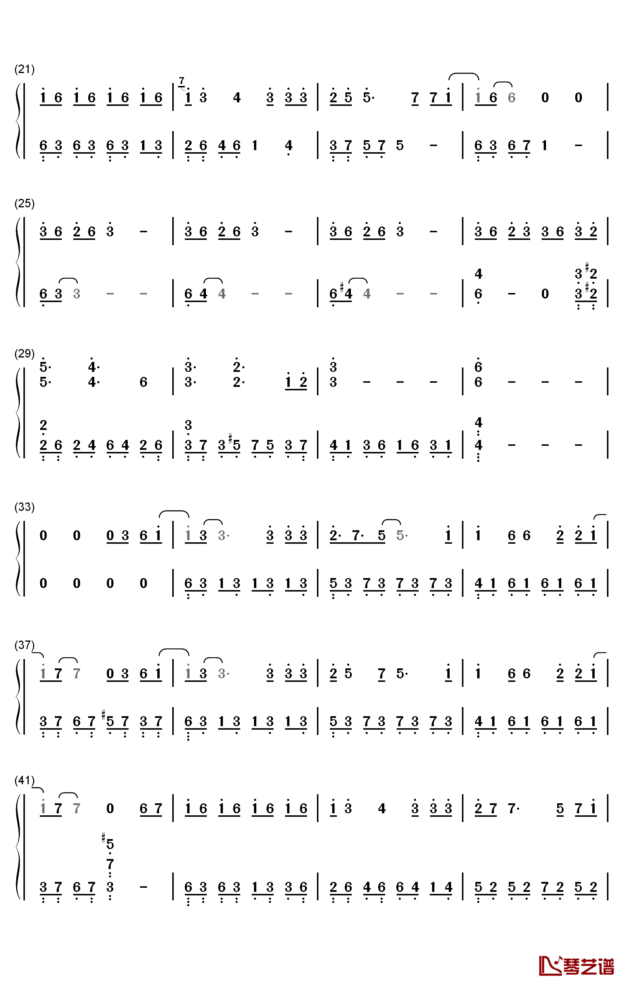 一生等你钢琴简谱-数字双手-袁娅维2
