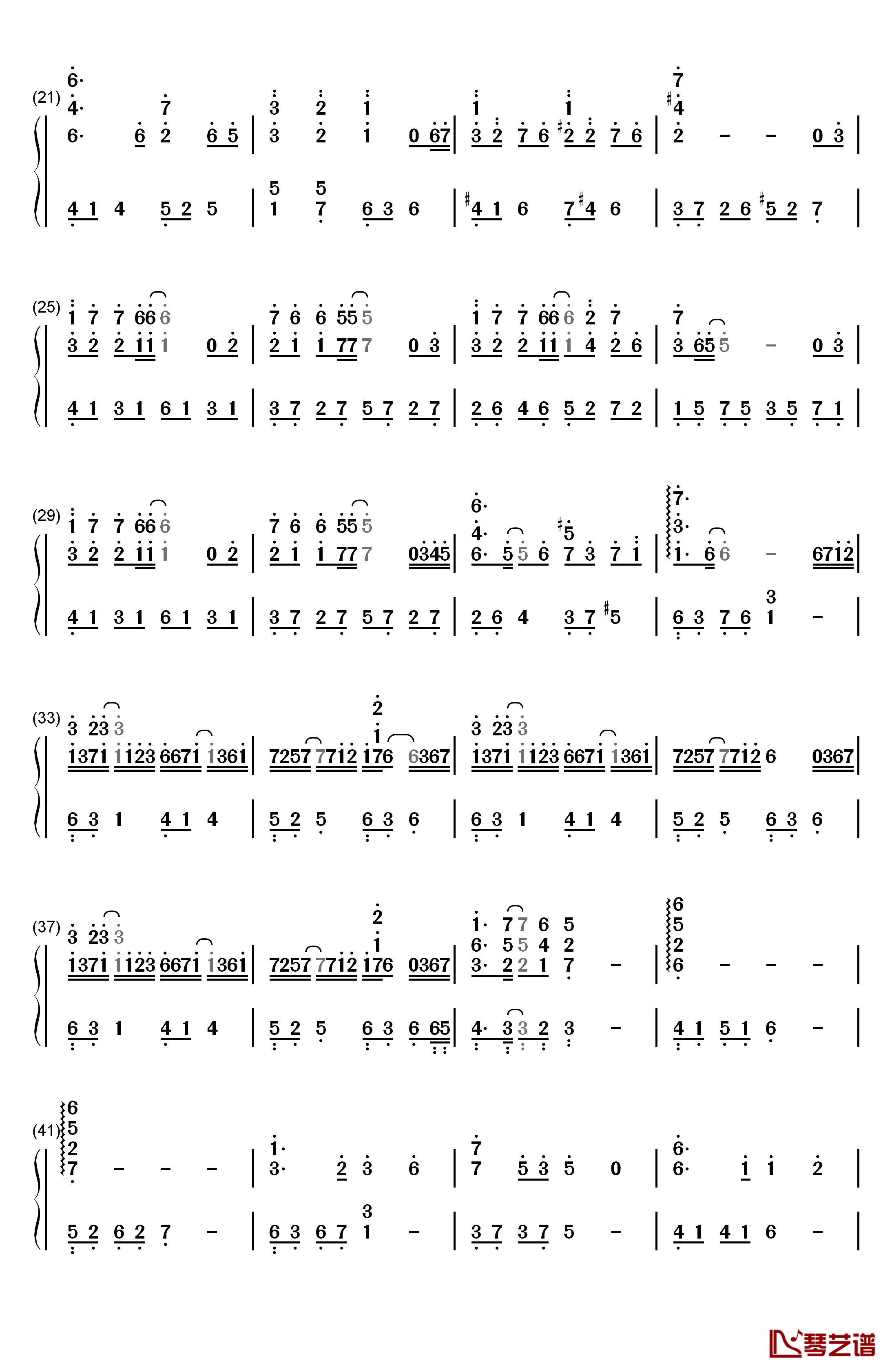 手纸钢琴简谱-数字双手-西村由纪江2