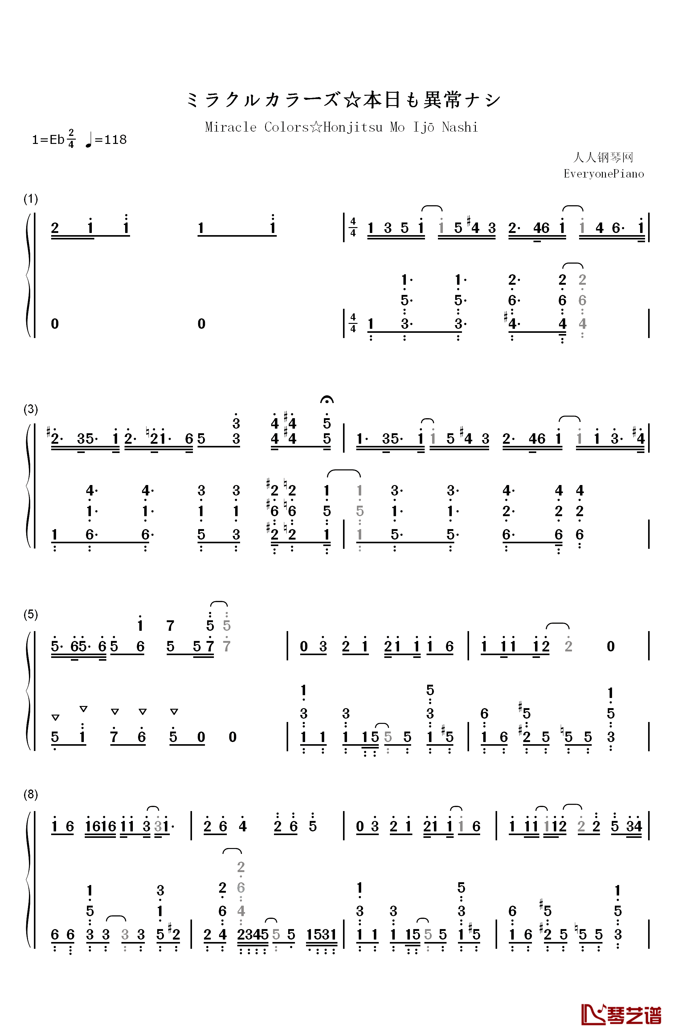 ミラクルカラーズ☆本日も異常ナシ钢琴简谱-数字双手-COLORS☆SLASH1