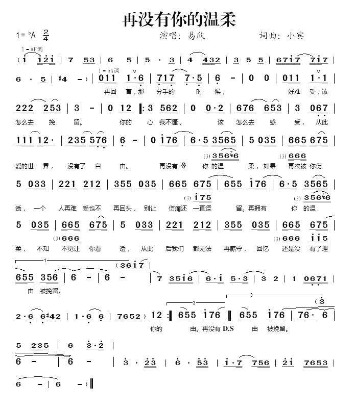 再没有你的温柔简谱-易欣演唱1