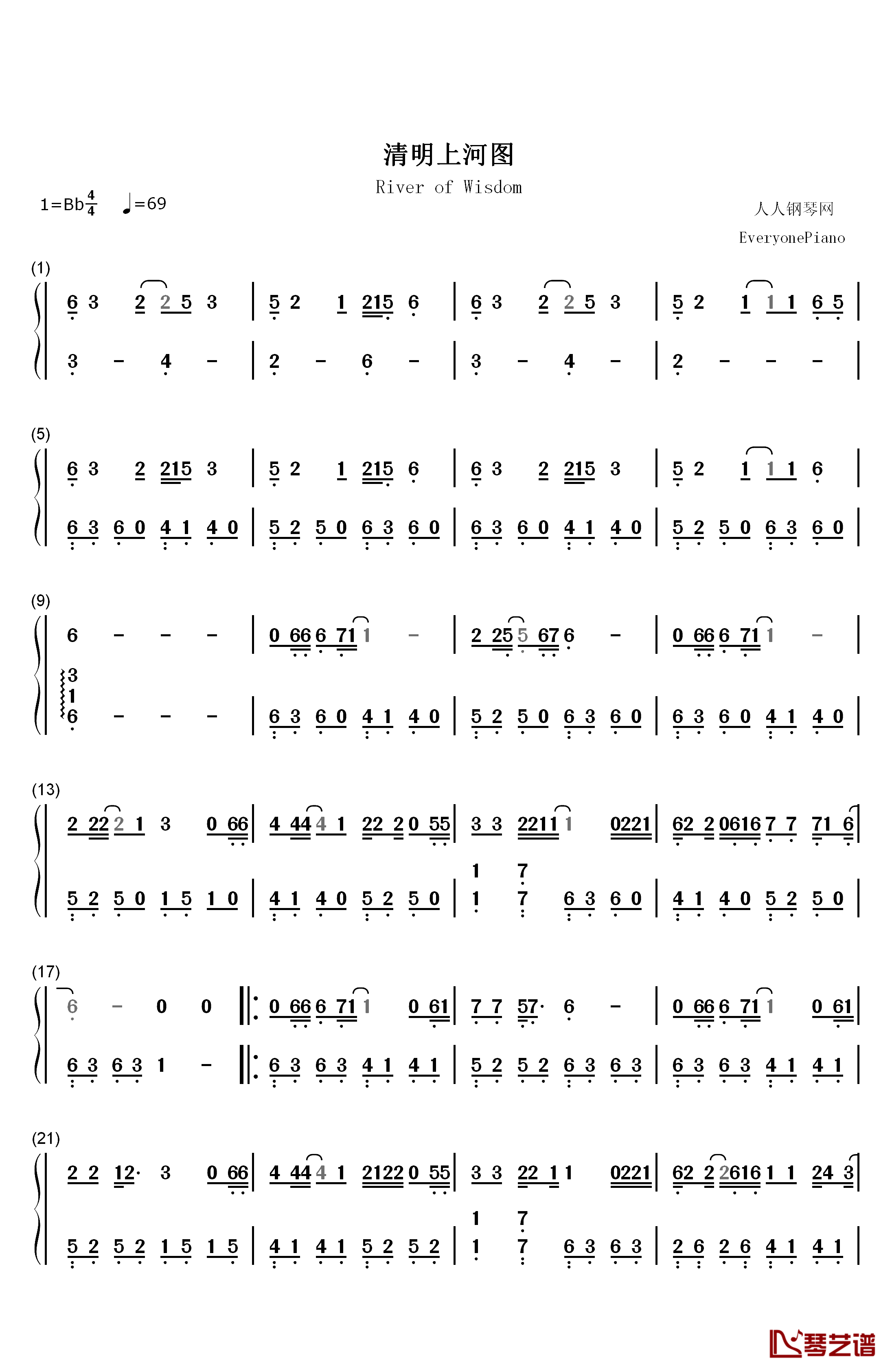 清明上河图钢琴简谱-数字双手-李玉刚1