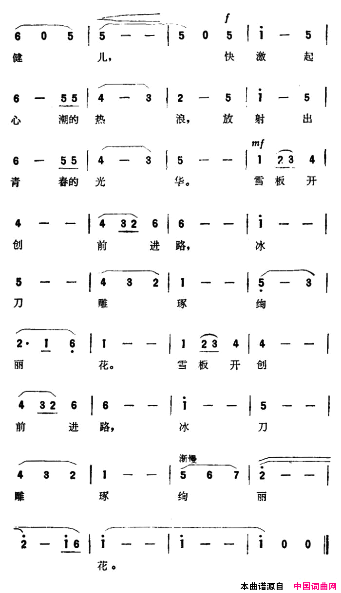 冰雪之歌纪录片《冰雪之春》主题歌简谱1