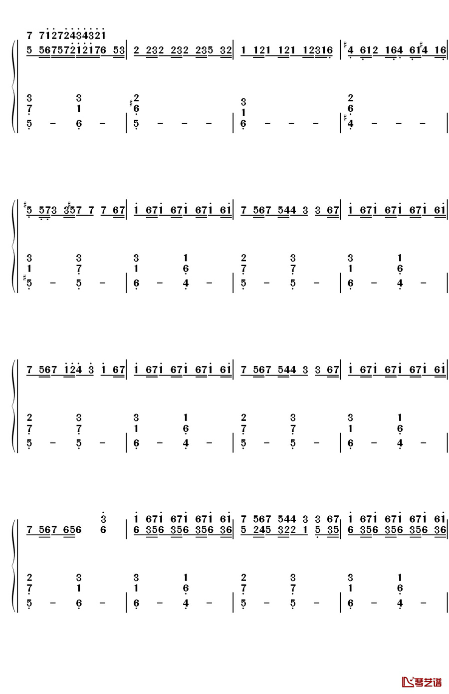 パラジクロロベンゼン钢琴简谱-数字双手-镜音レン4