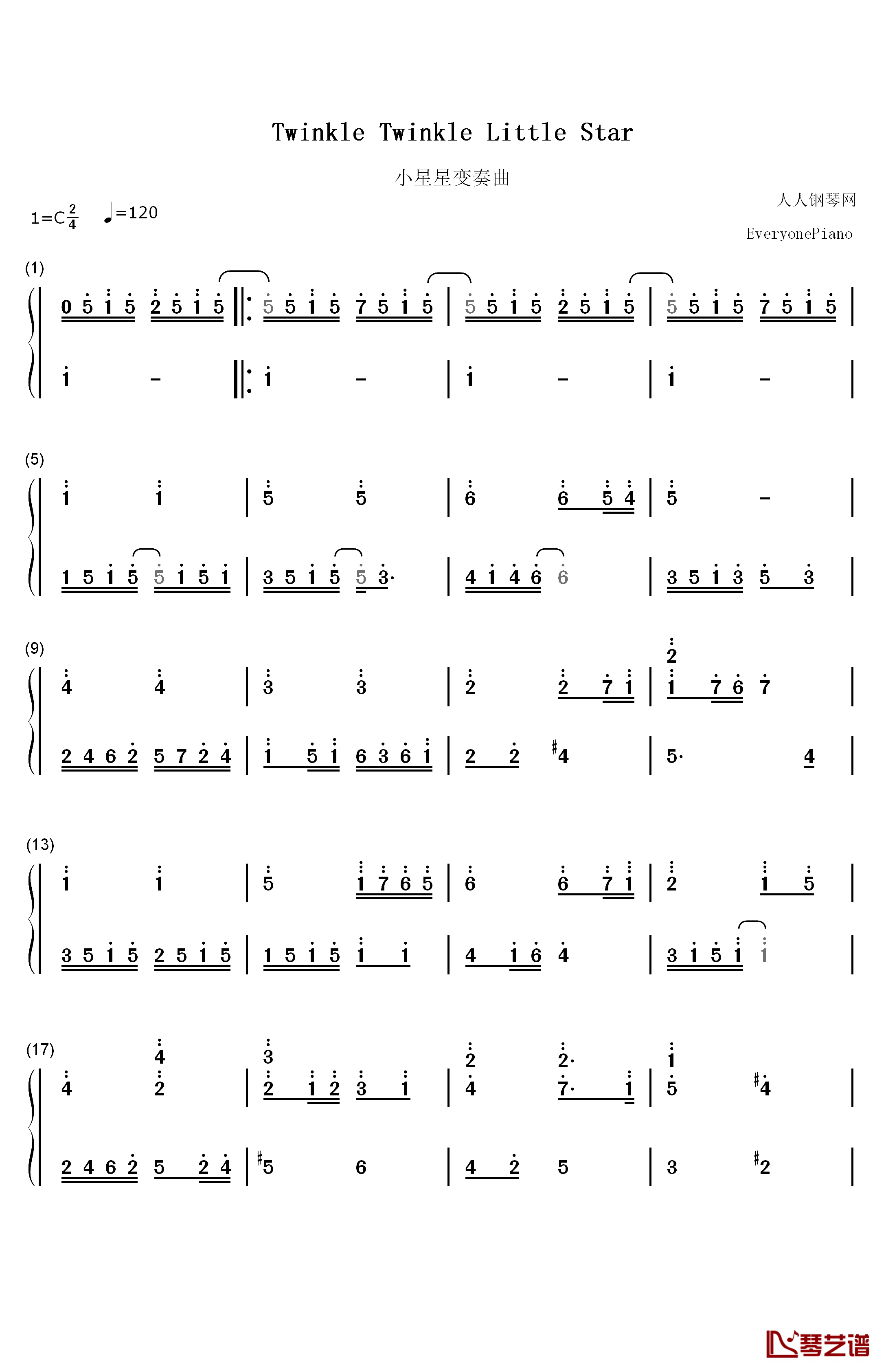 Twinkle Twinkle Little Star钢琴简谱-数字双手-Jewel1