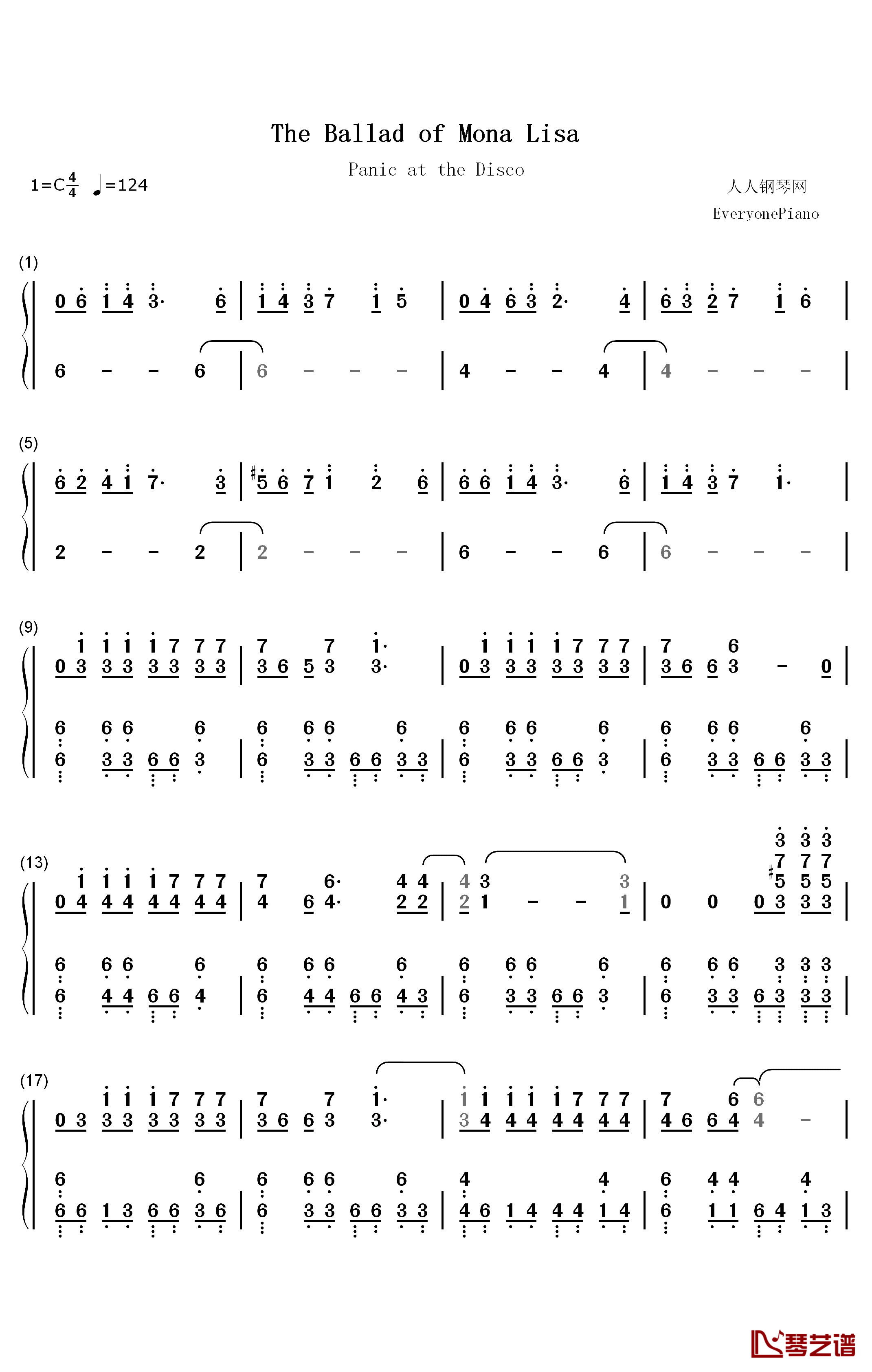 The Ballad of Mona Lisa钢琴简谱-数字双手-Panic! at the Disco1