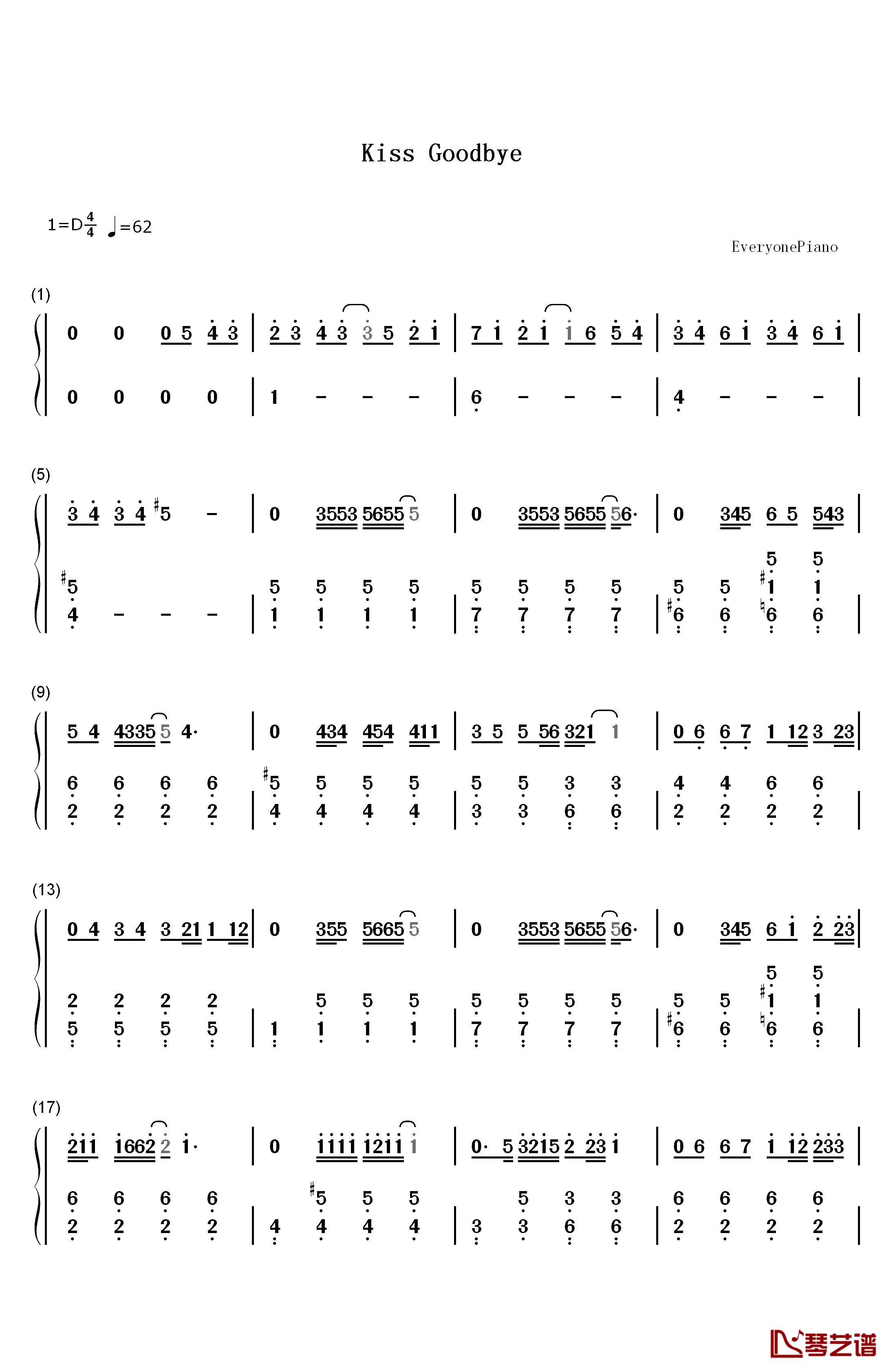 Kiss Goodbye钢琴简谱-数字双手-王力宏1