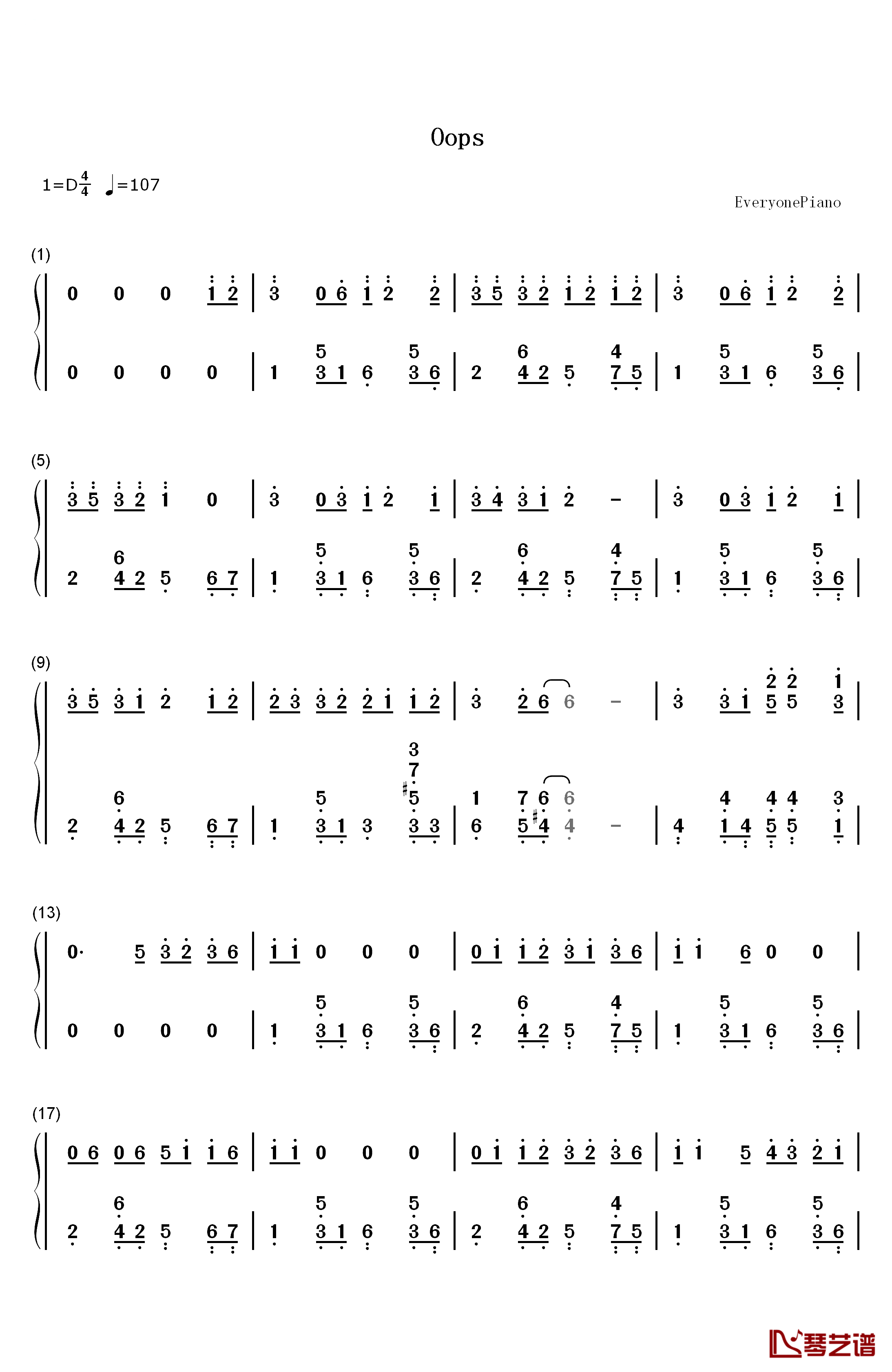 Oops钢琴简谱-数字双手-Little Mix Charlie Puth1