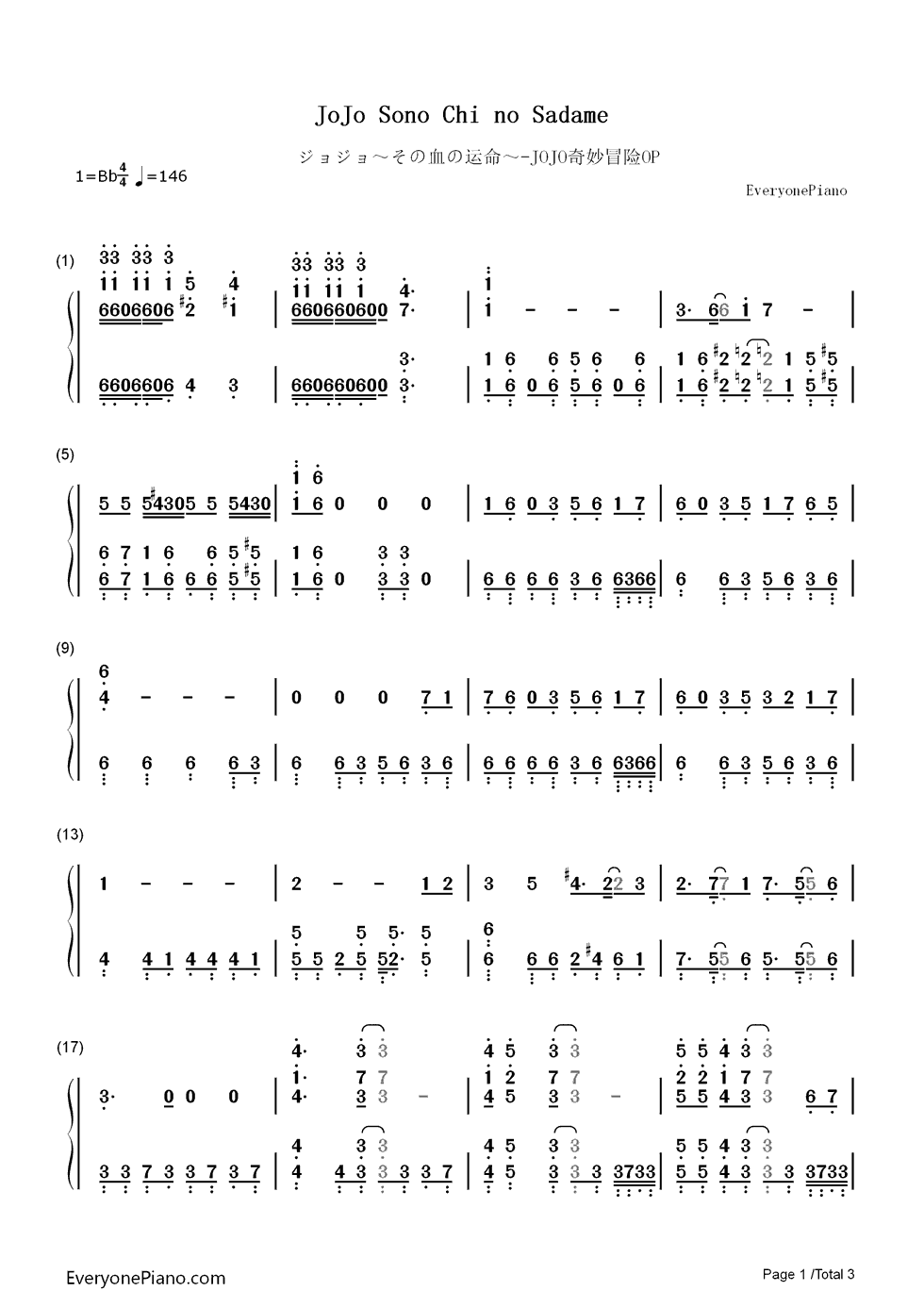ジョジョ～その血の运命～钢琴简谱-数字双手-富永TOMMY弘明1