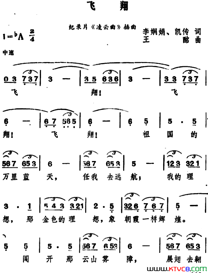 飞翔纪录片《凌云曲》插曲简谱1