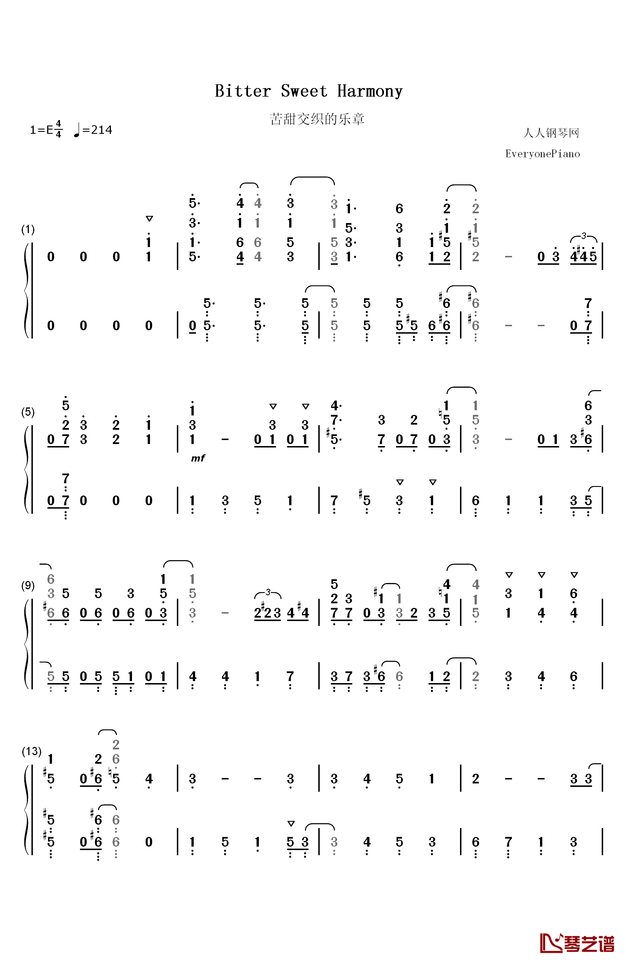Bitter Sweet Harmony钢琴简谱-数字双手-中岛爱1