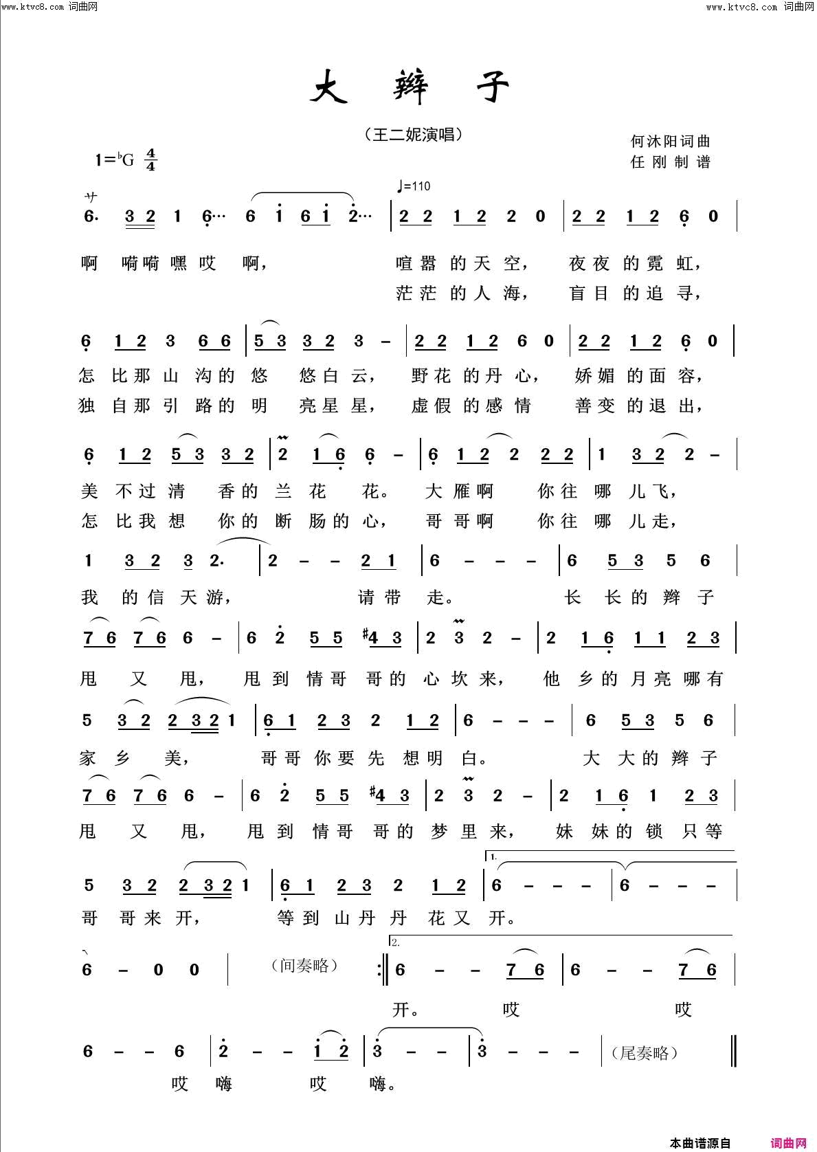 大辫子回声嘹亮2013简谱1