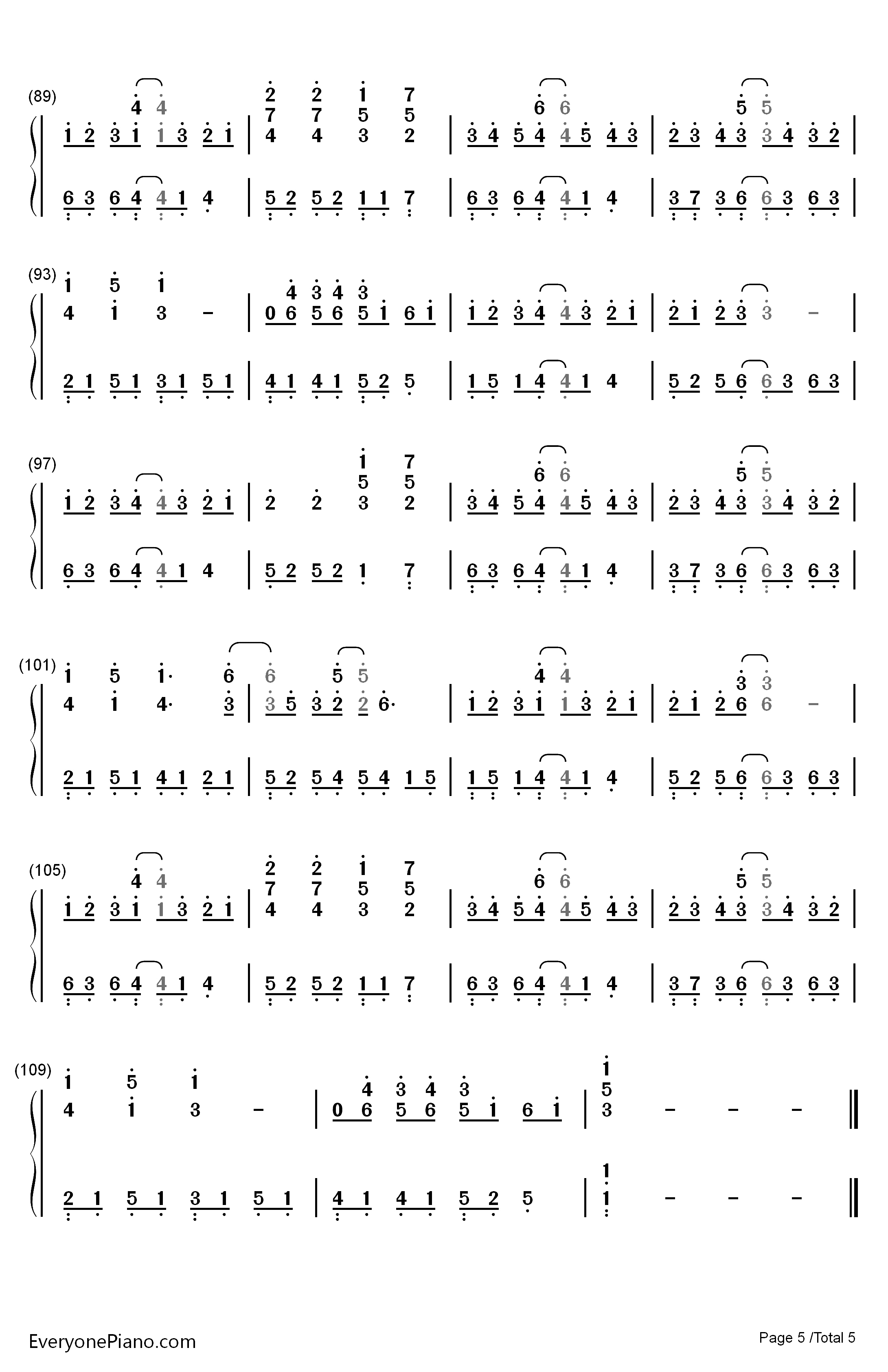 ひとつのハートで钢琴简谱-数字双手-三重野瞳5